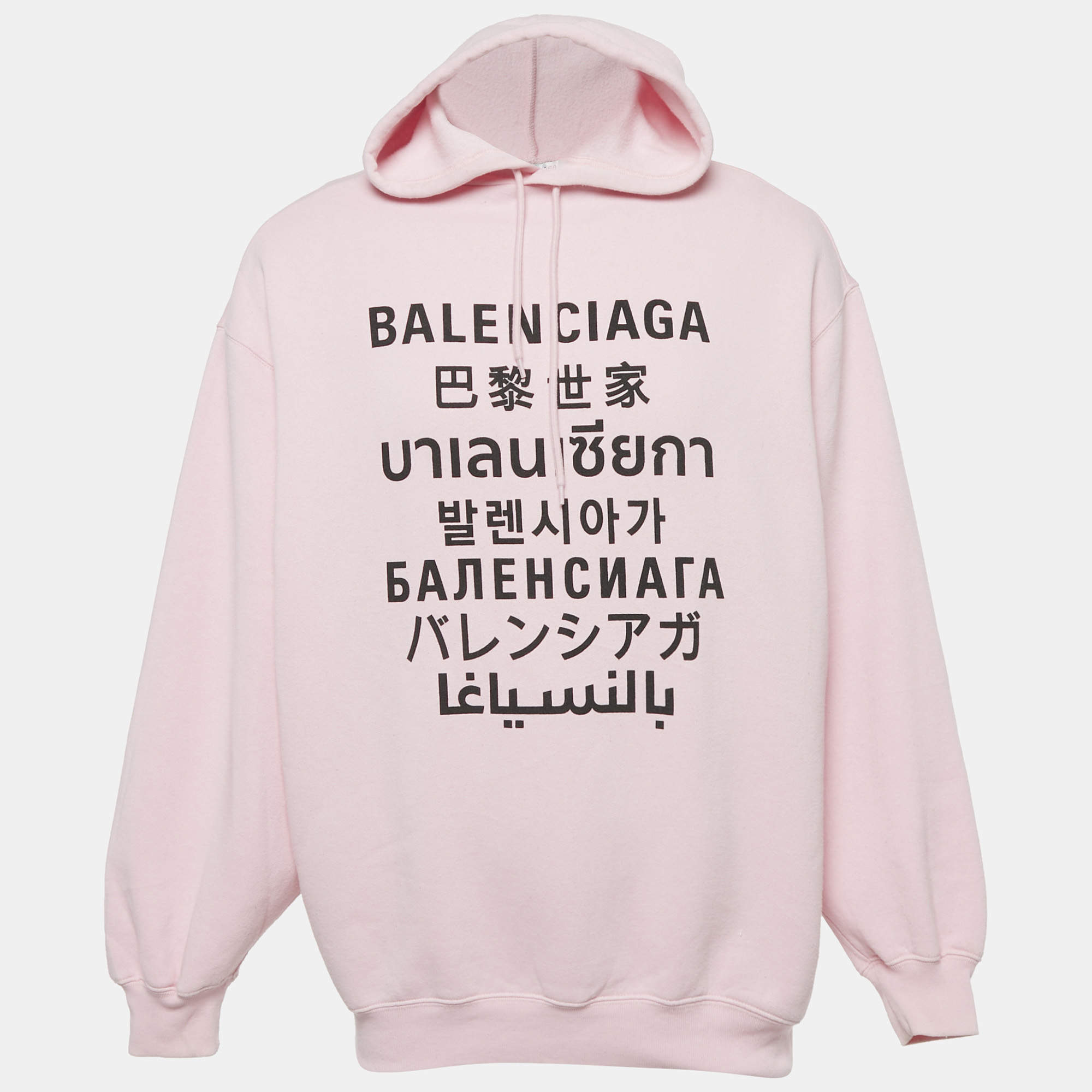 Pre Owned Balenciaga Pink 7 Languages Logo Cotton Hoodie XS