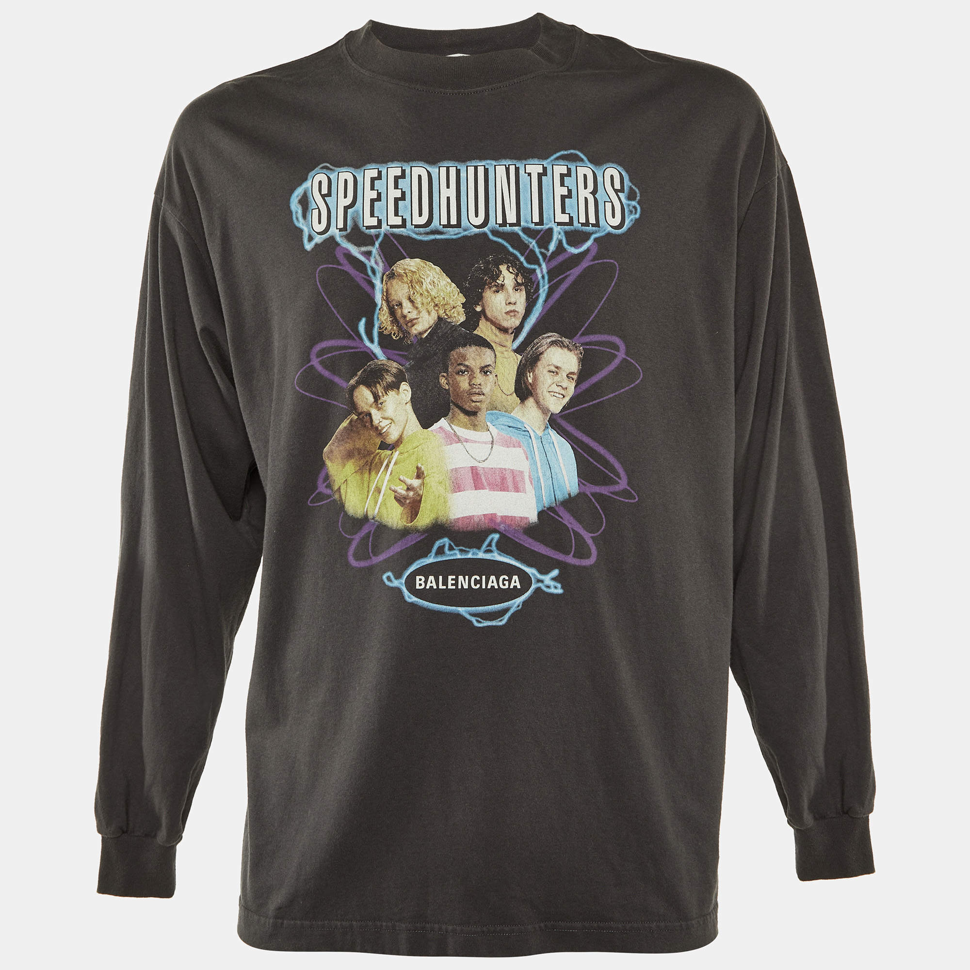 Pre Owned تي شيرت بالنسياغا بسيط قطن رمادي سبيدهانترز بأكمام طويلة مقاس صغير