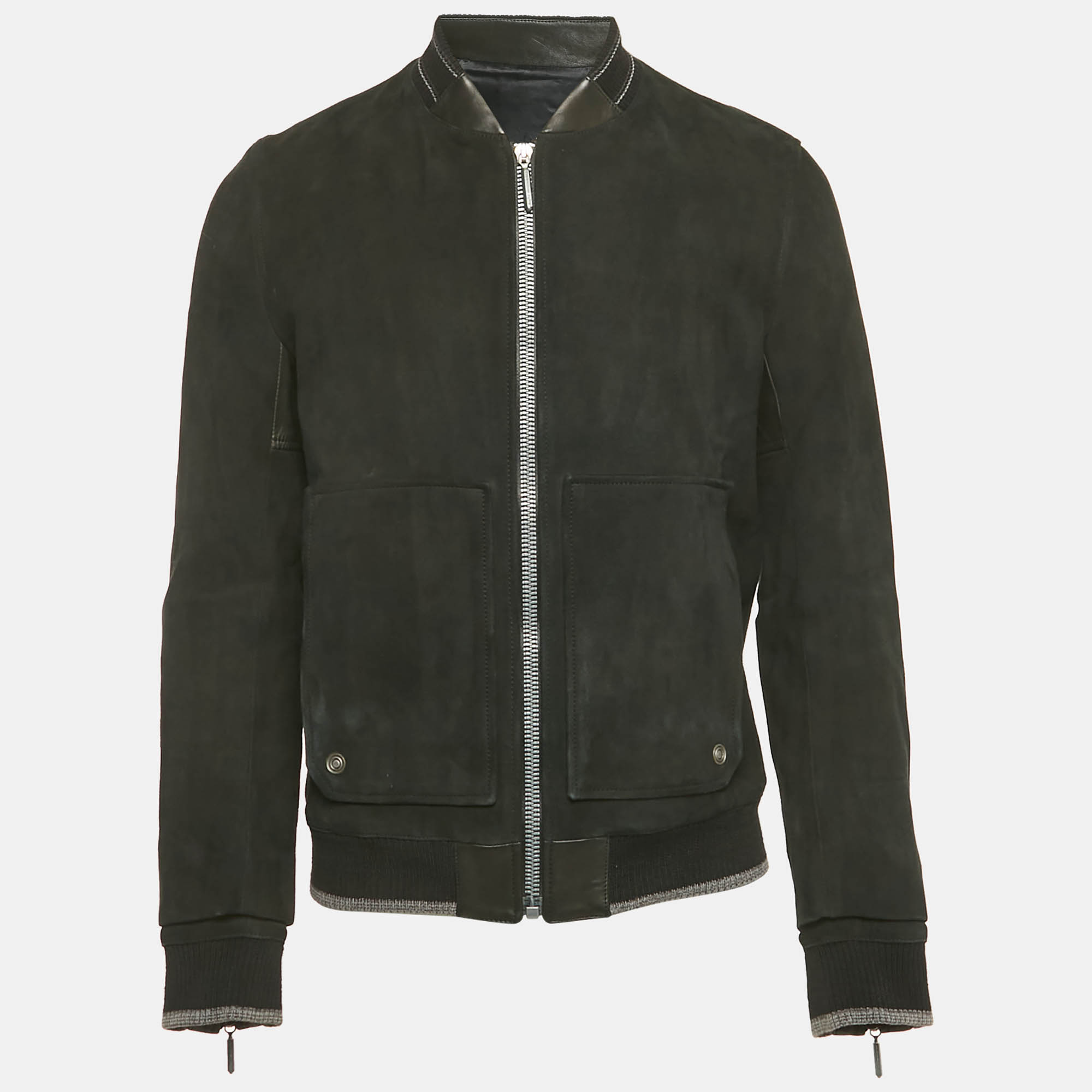 Pre Owned Balenciaga Black Suede Bomber Jacket L