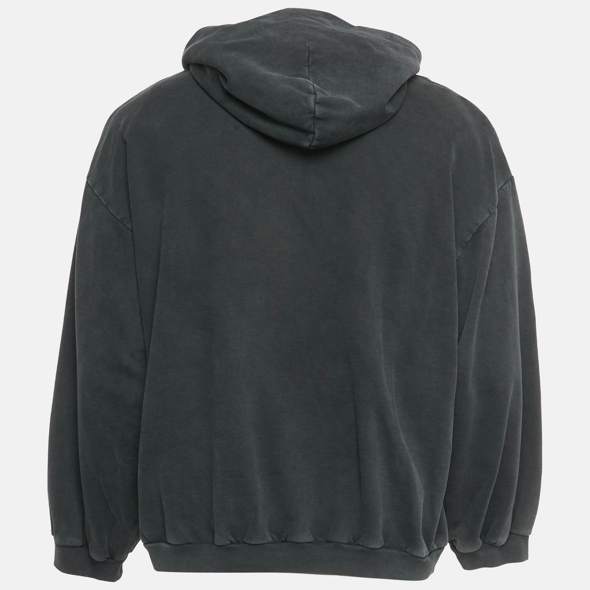 Balenciaga Black Logo Print Washed Cotton Oversized Hoodie S
