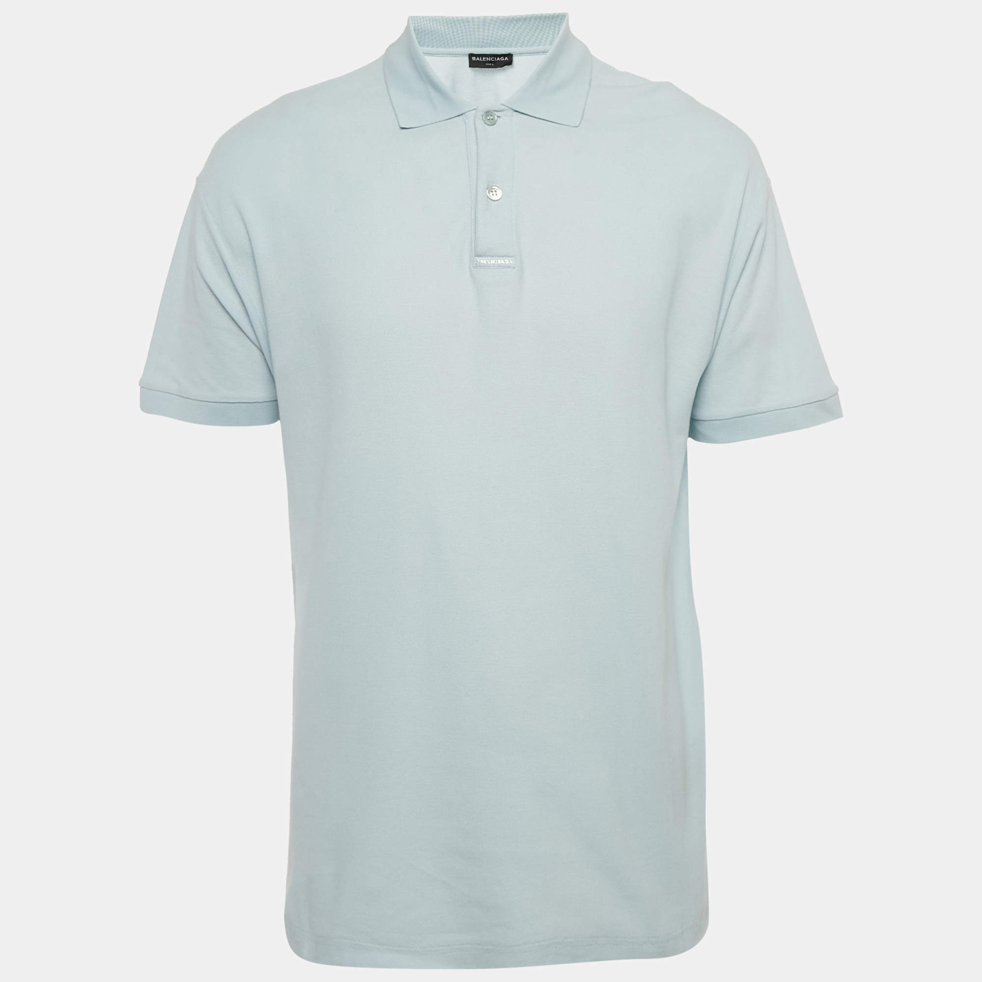 Pre Owned Balenciaga Blue Europe Print Cotton Pique Polo T-Shirt XS
