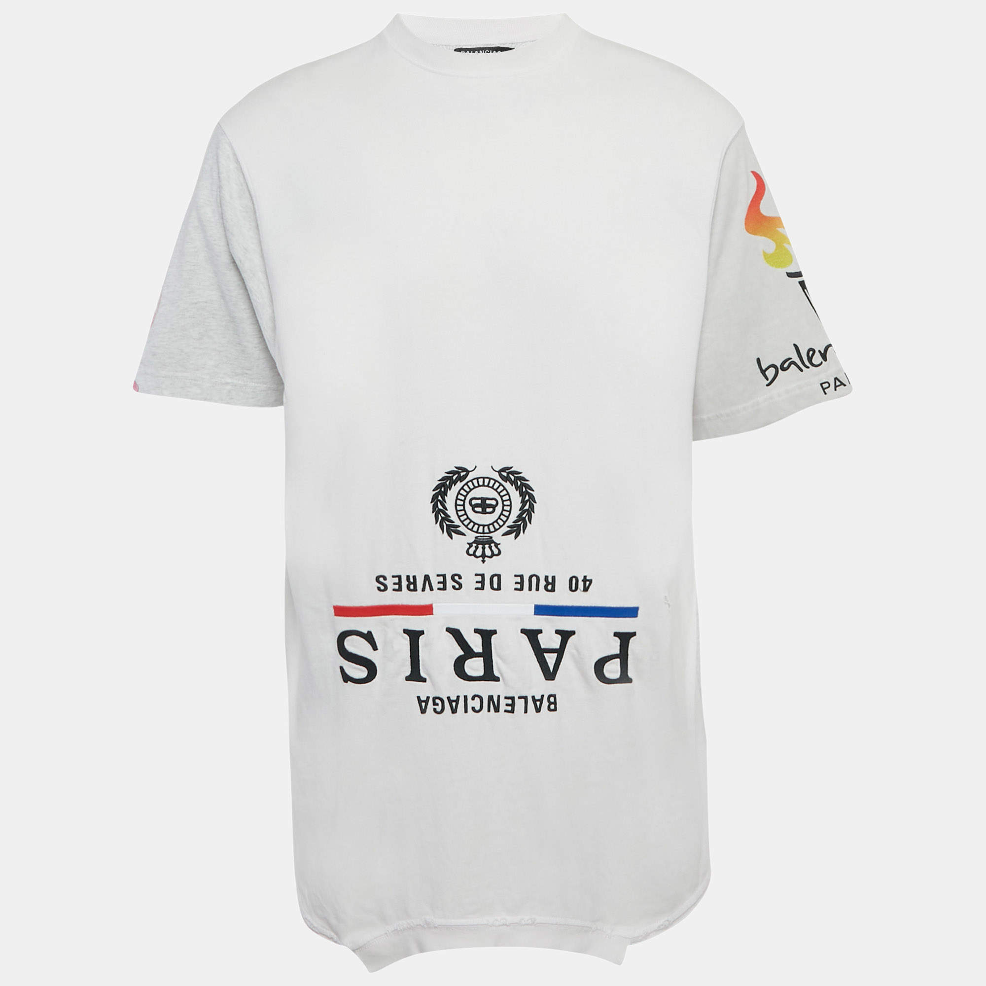 Pre Owned Balenciaga Unisex Grey Distressed Jersey Upside Down T-shirt L