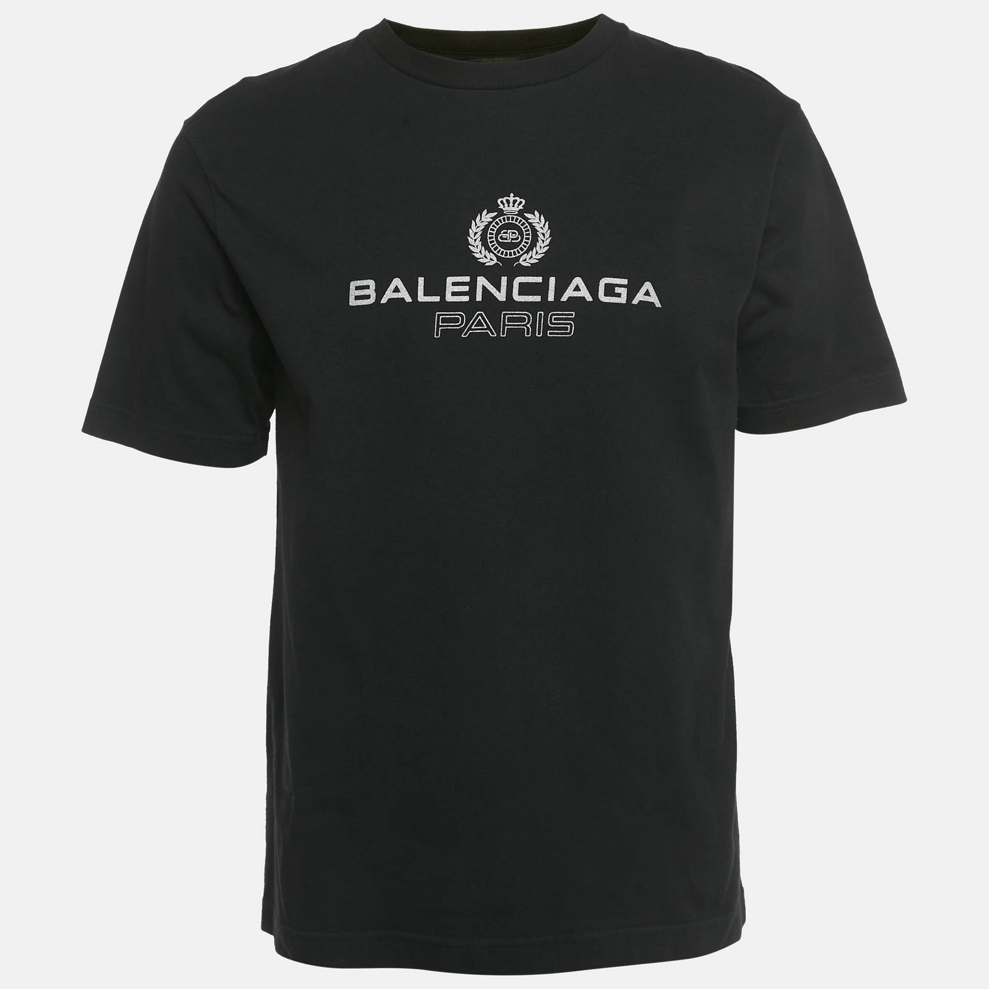 Pre Owned Balenciaga Black Logo Print Cotton Crewneck T-Shirt XS