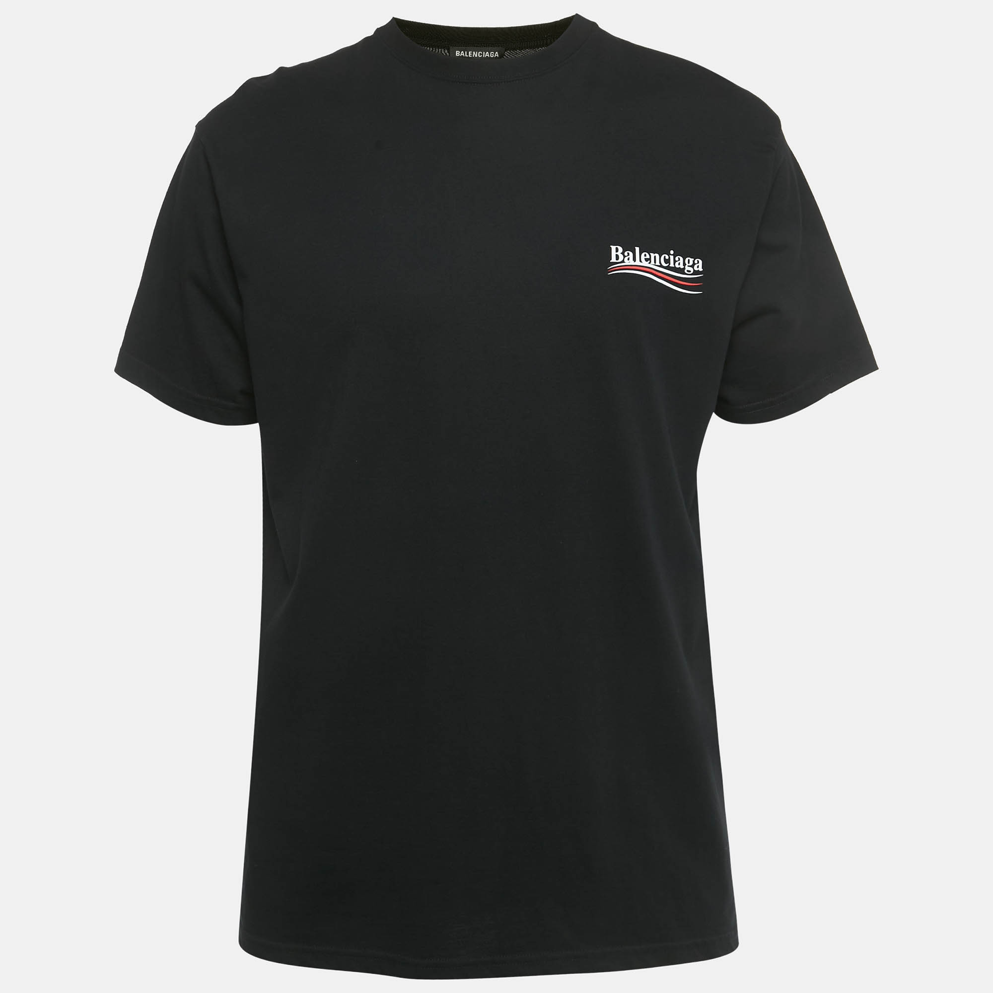 Pre Owned Balenciaga Black Logo Print Cotton Crewneck T-Shirt XS