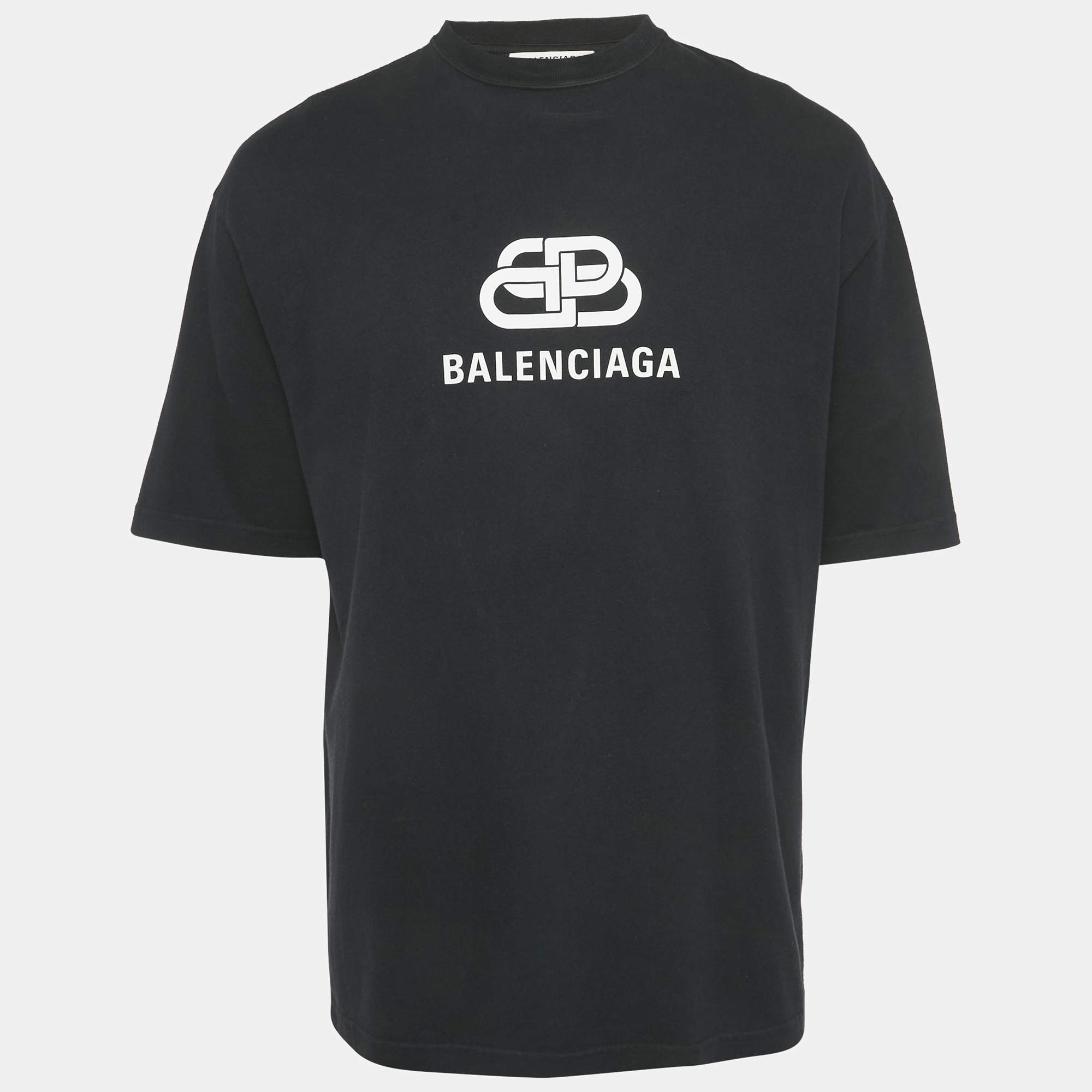 Pre Owned Balenciaga Black Logo Print Cotton T-Shirt XS
