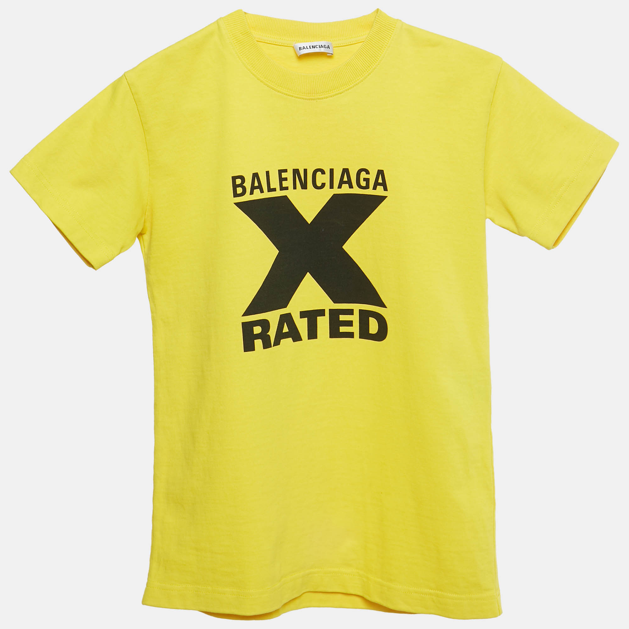 Pre Owned Balenciaga Yellow Logo Print Cotton Crewneck T-Shirt XS