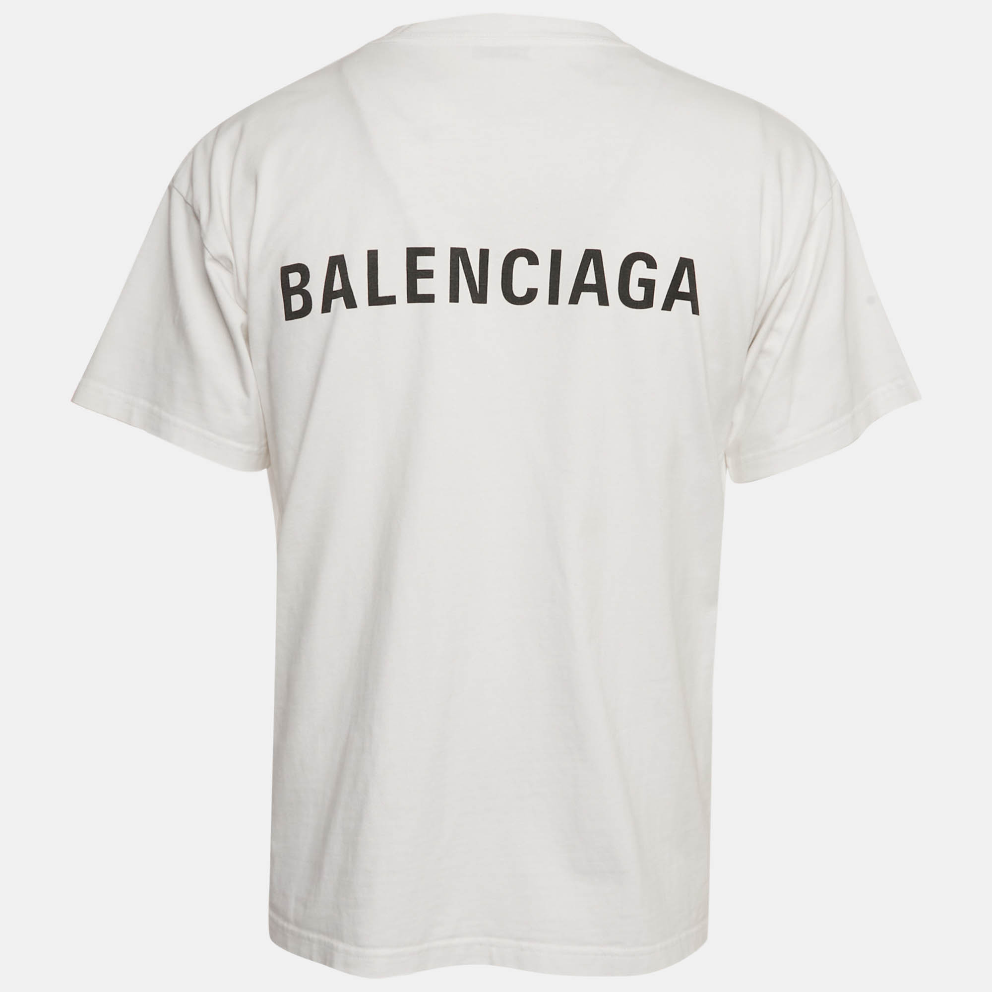 BALENCIAGA ホワイト Tシャツ ロゴ入り M Balenciaga White Logo Printed Cotton Oversized T-Shirt M