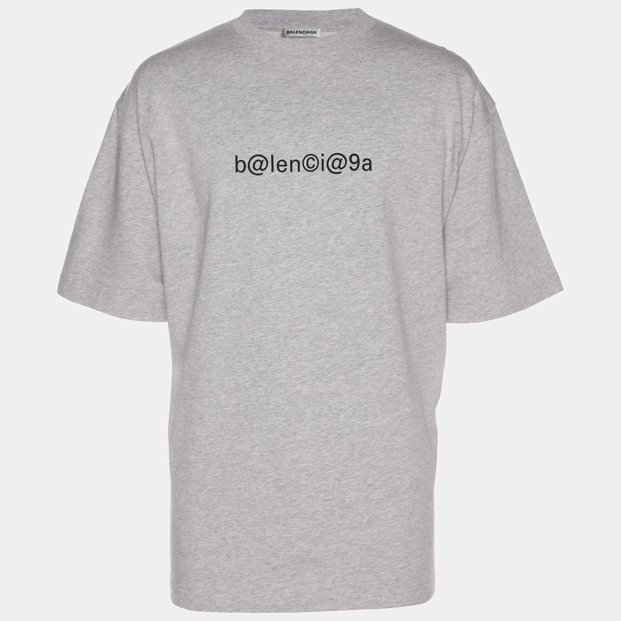 Pre Owned Balenciaga Grey Jersey Logo Print T-Shirt M