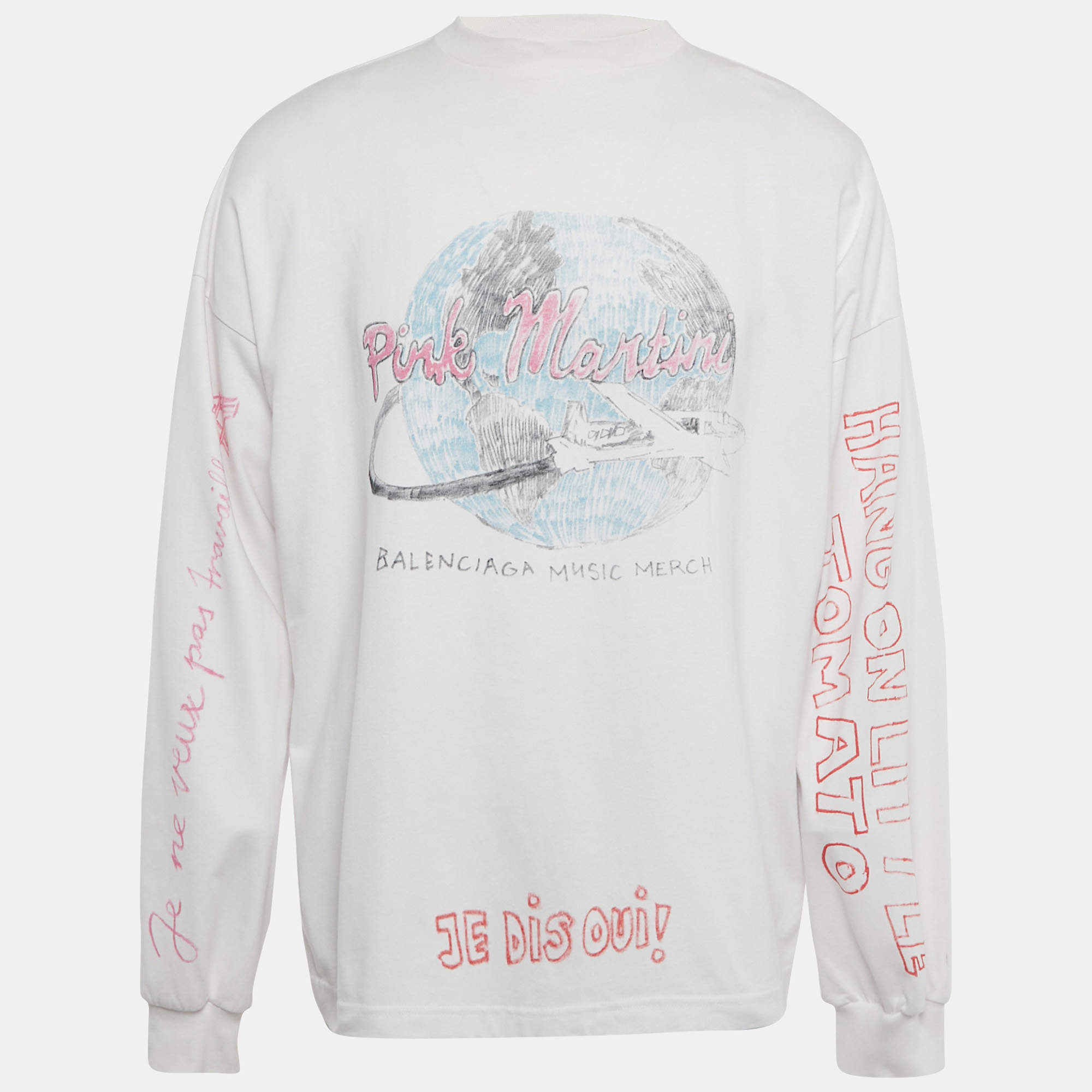 Pre Owned Balenciaga Limited Edition White 'Pink Martini' Cotton Oversized Sweatshirt M