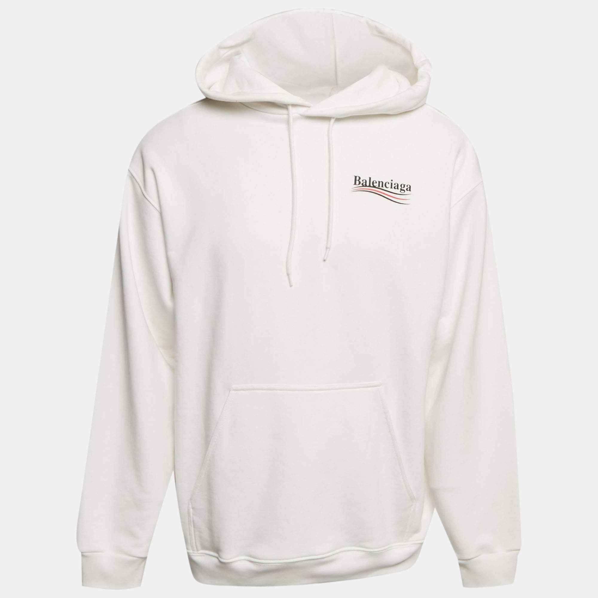 Pre Owned Balenciaga White Logo Print Cotton Hoodie M