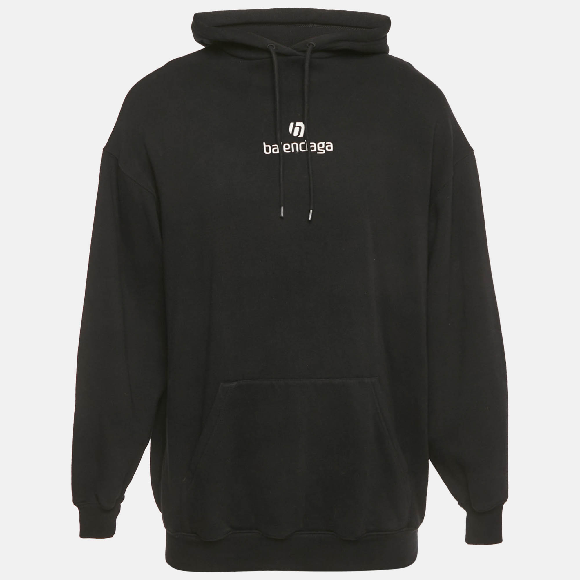 Pre Owned Balenciaga Black Sponsor Logo Embroidered Cotton Hoodie XS