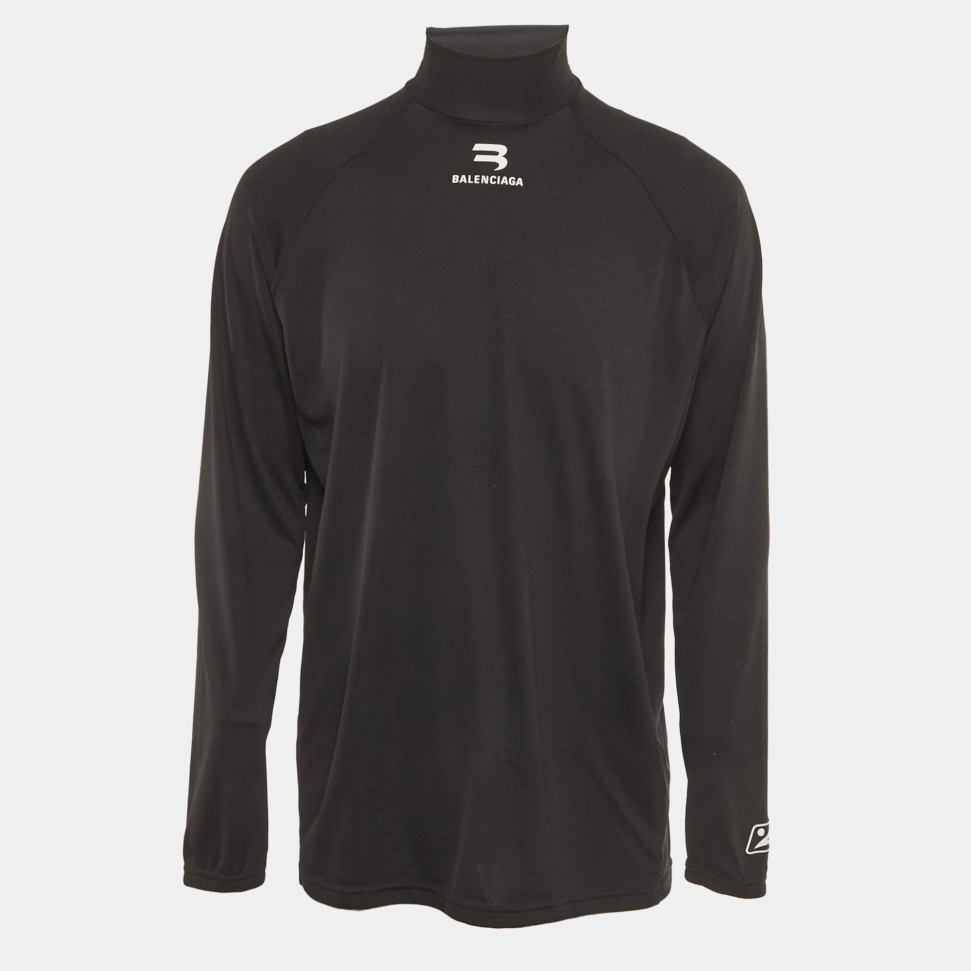 مملوكة مسبقًا Balenciaga Activewear Black Logo Print Jersey Long Sleeve T-Shirt M