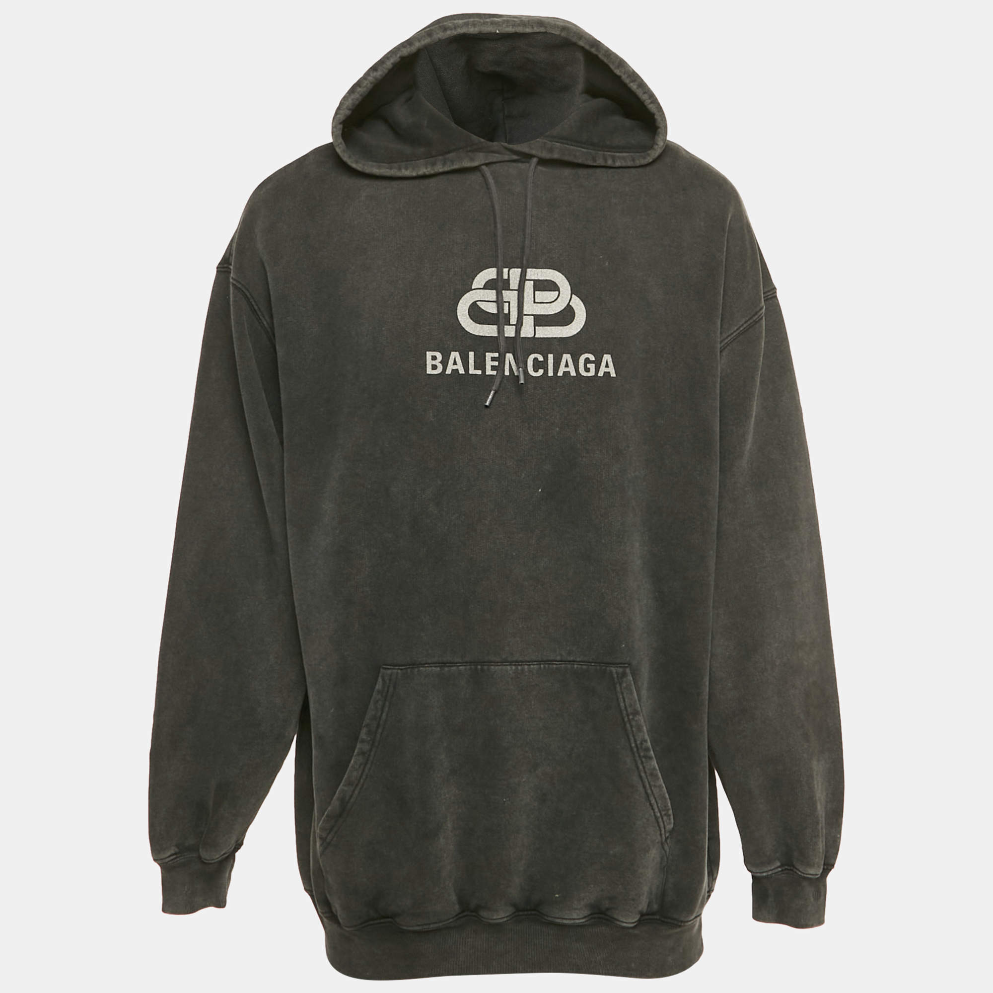 Pre Owned هودي بالنسياغا قطن مطبوع عليه شعار أسود كبير جدًا<|disc_score|>1