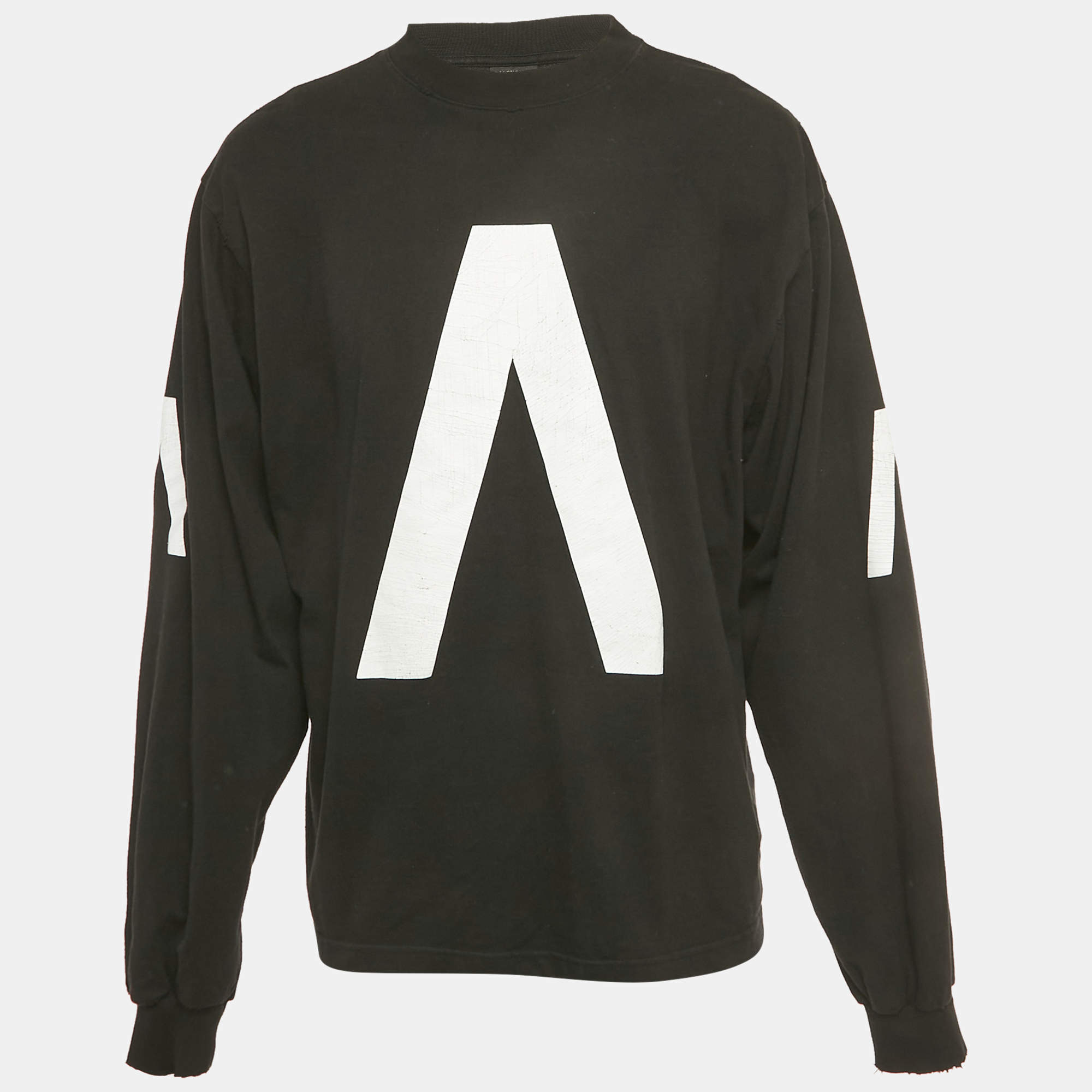 Pre Owned تي شيرت بالنسياغا إصدار محدود أرشيف الموسيقى أسود جيرسي بمظهر بالٍ مقاس متوسط - ميديوم