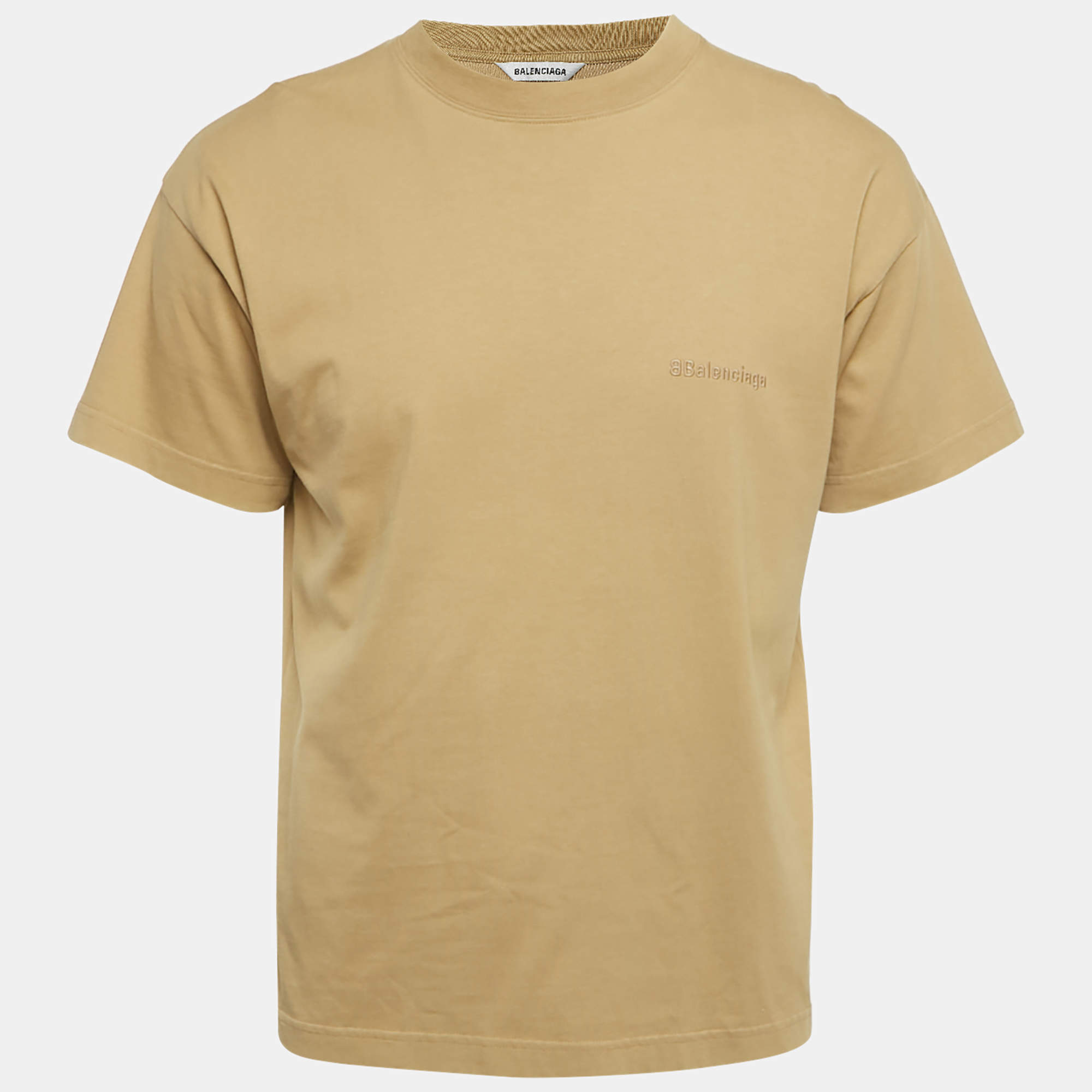 مملوكة مسبقًا Balenciaga Khaki Logo Embroidered Jersey T-Shirt S