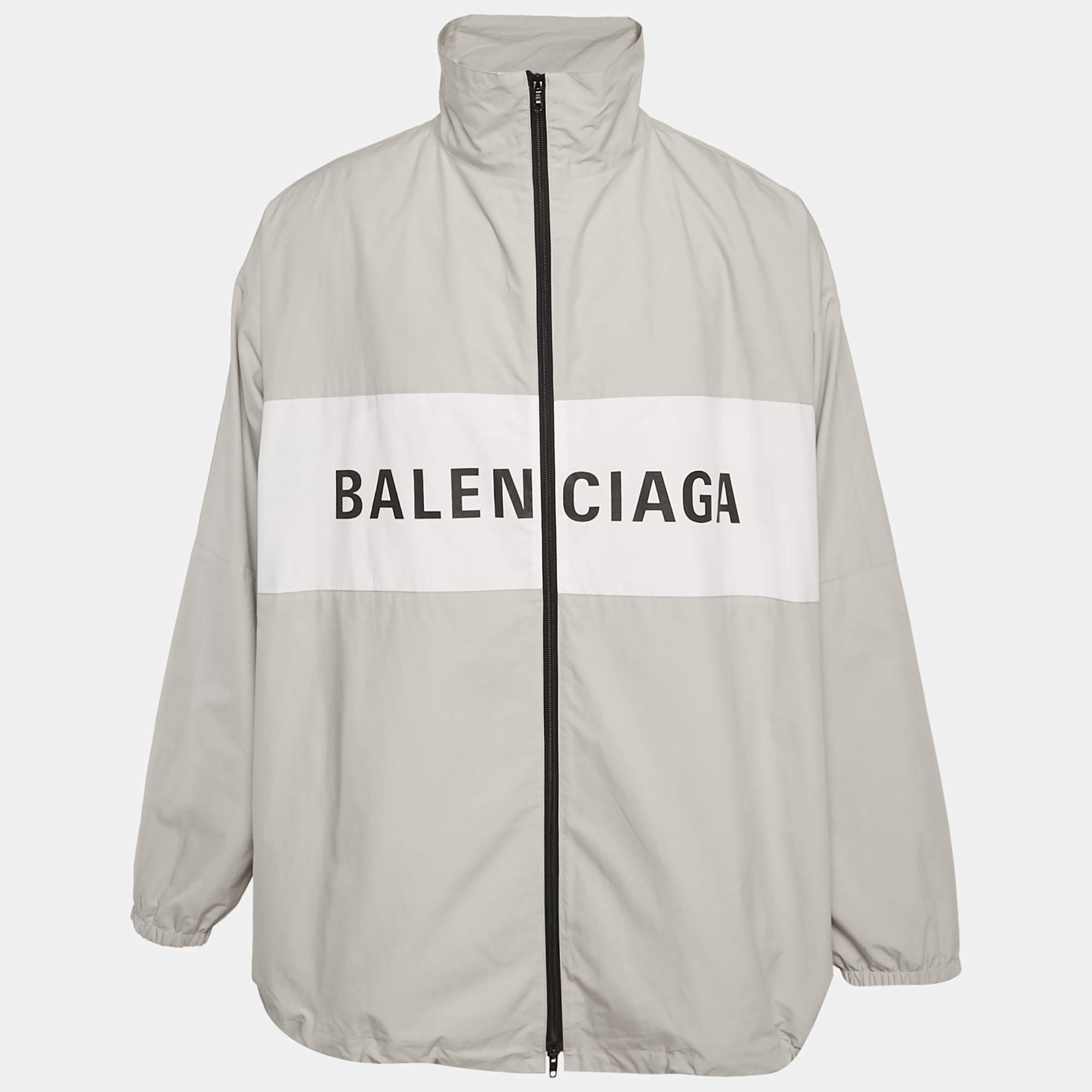 Pre Owned Balenciaga Unisex Grey Logo Print Oversized Jacket XS