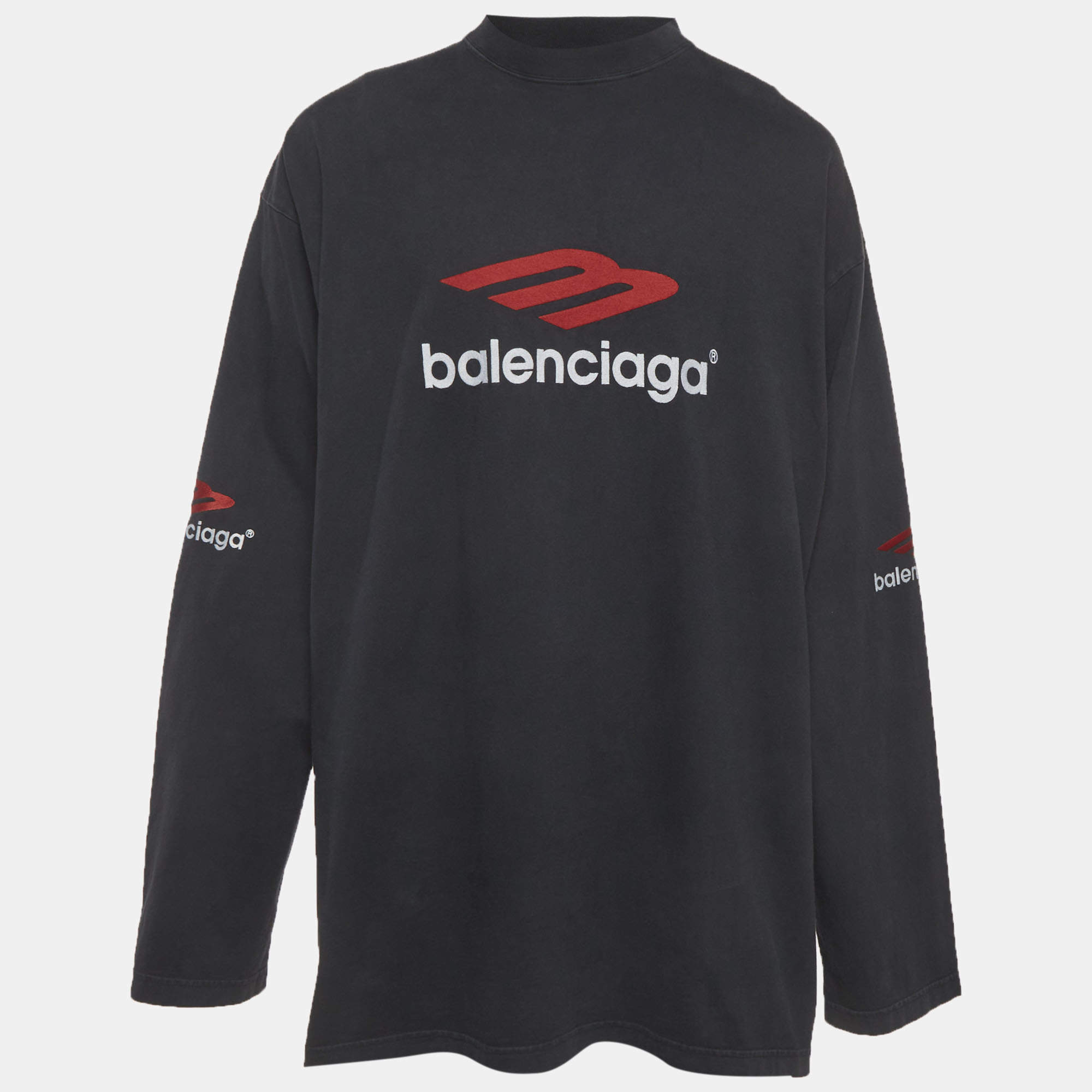 مملوكة مسبقًا Balenciaga Unisex Grey Printed Jersey Oversized T-Shirt XL