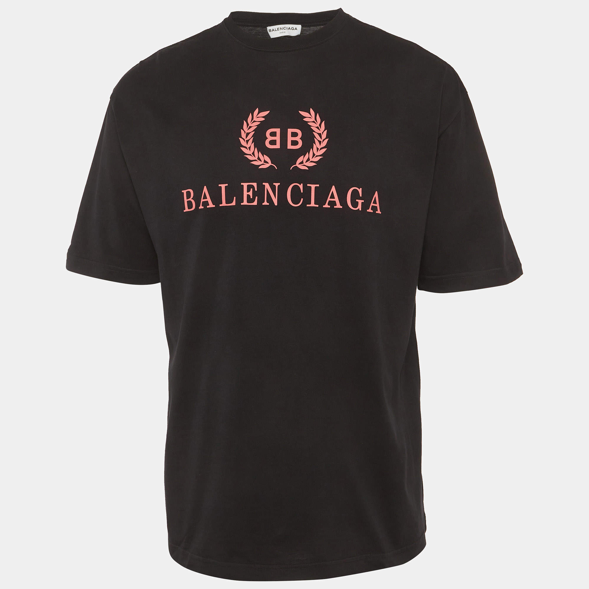 Pre Owned Balenciaga Black Logo Print Jersey T-Shirt XS