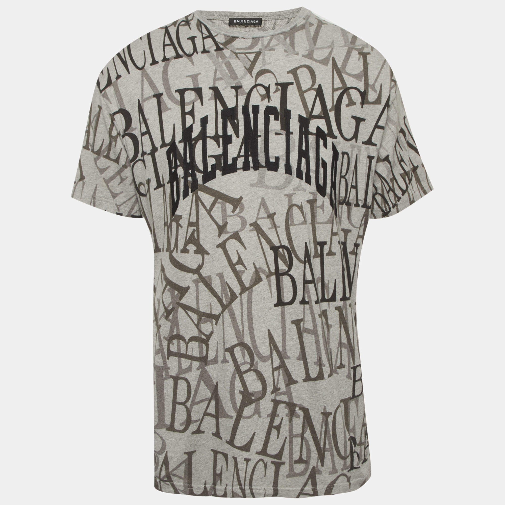 Pre Owned Balenciaga Grey Logo Print Jersey T-shirt XXS
