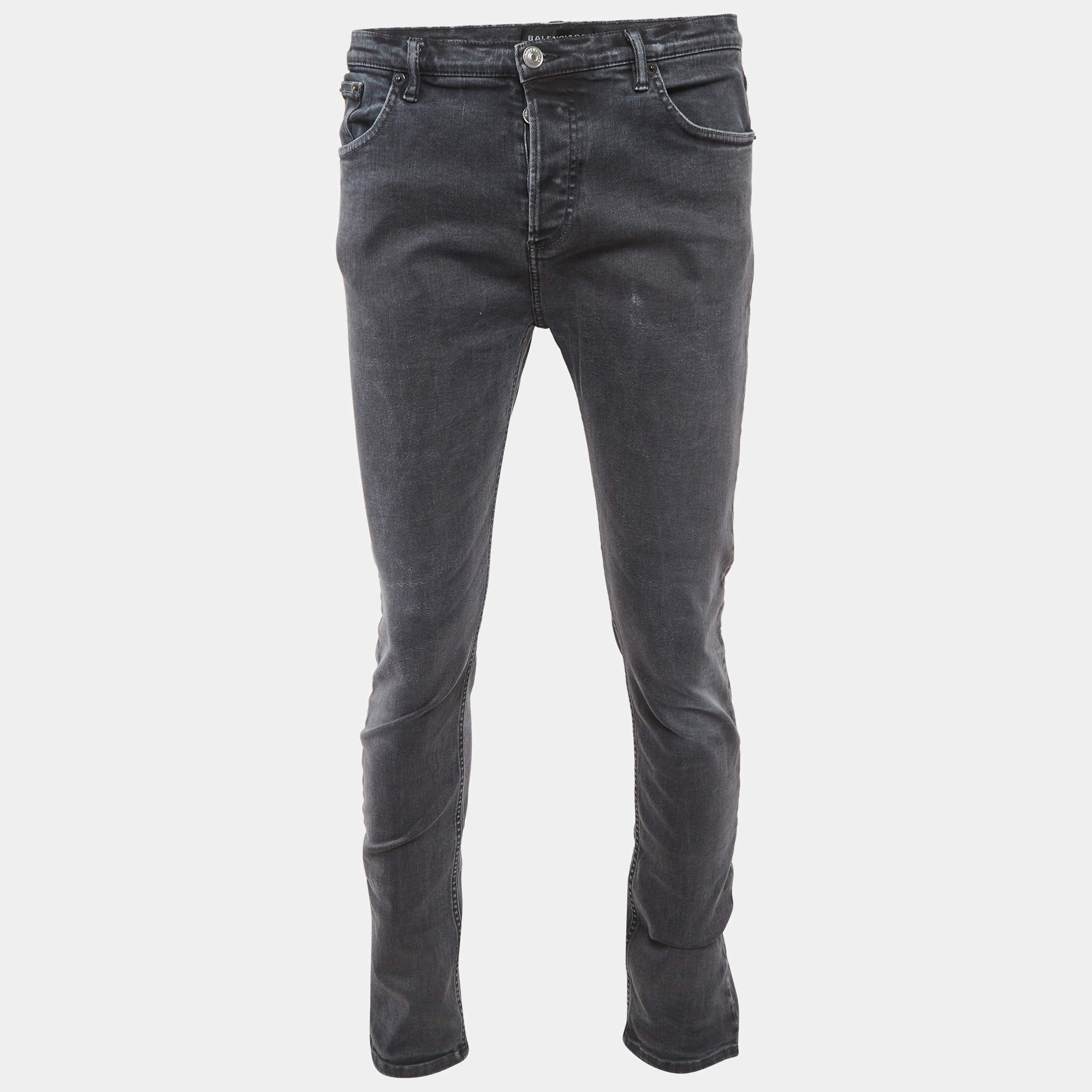 Pre Owned Balenciaga Grey Denim Straight Fit Jeans L/Waist 33"