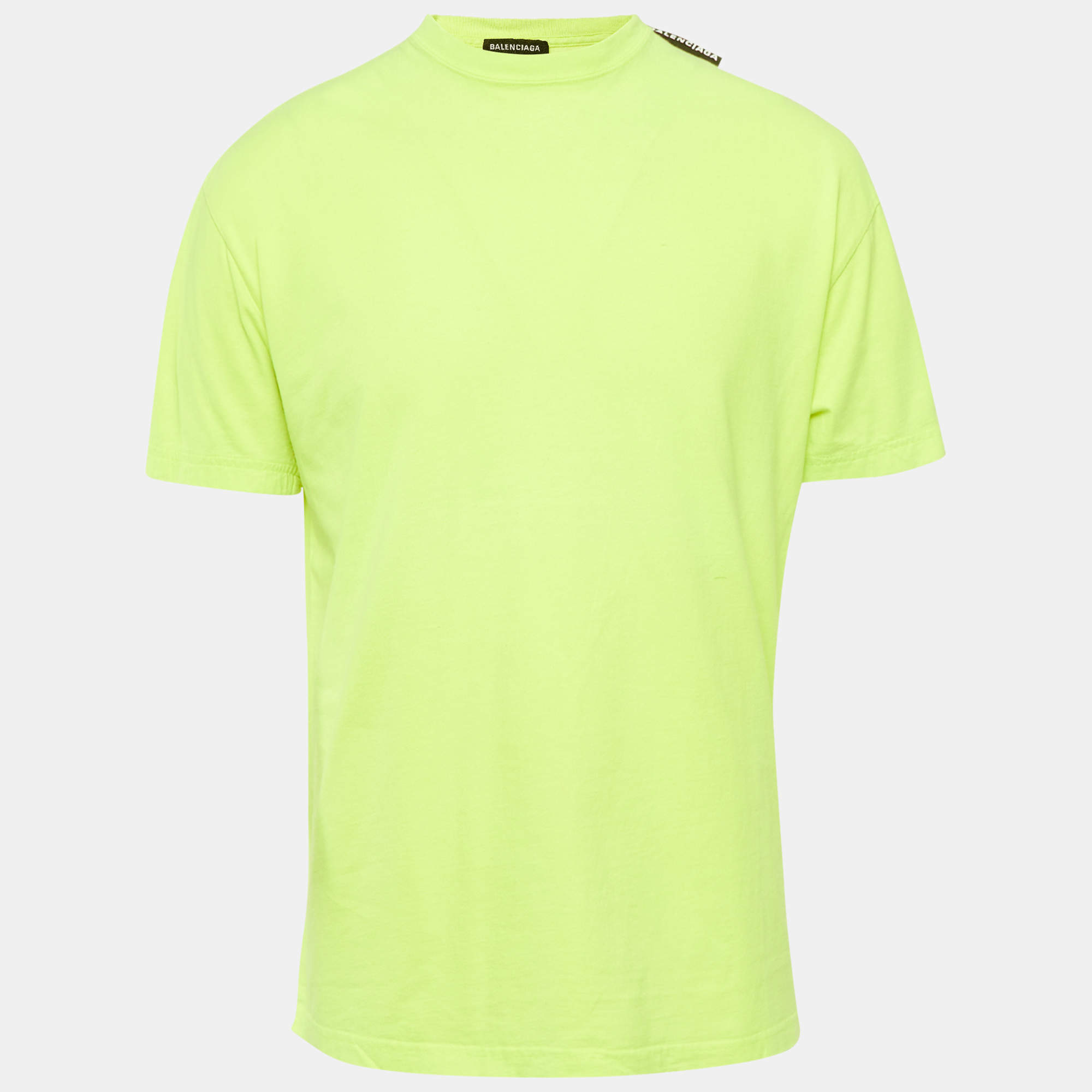 Pre Owned تي شيرت بالنسياغا شعار مطبوع بني للجنسين جيرسي ممزق مقاس متوسط - ميديم