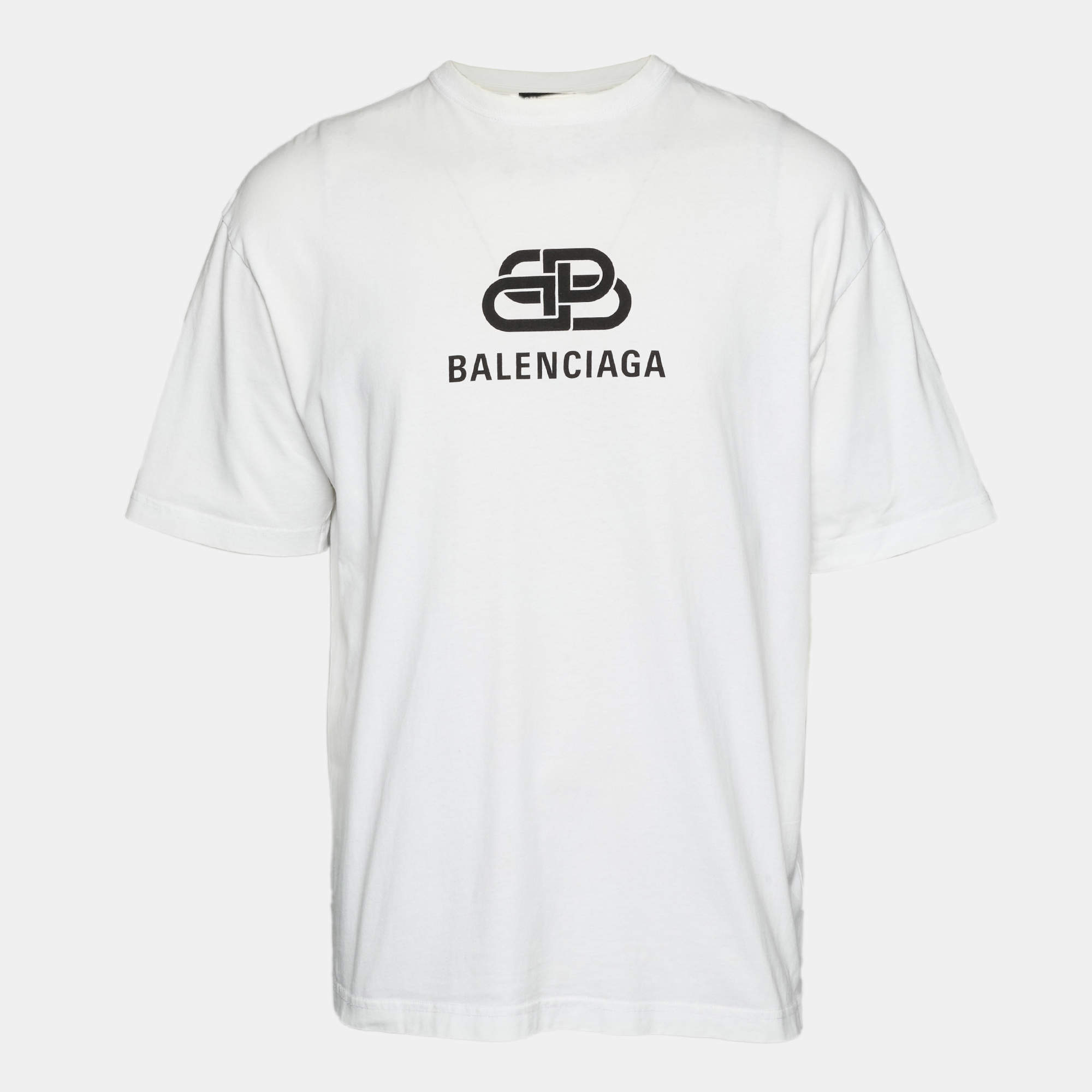 Pre Owned Balenciaga White Logo Print Jersey Crewneck T-Shirt XS