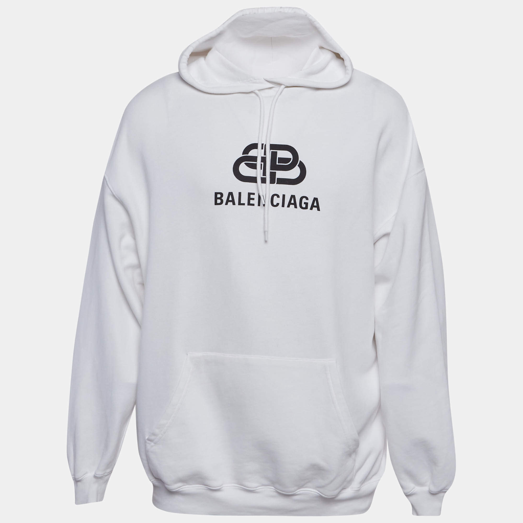 مملوكة مسبقًا Balenciaga White Logo Print Cotton Oversized Hoodie S