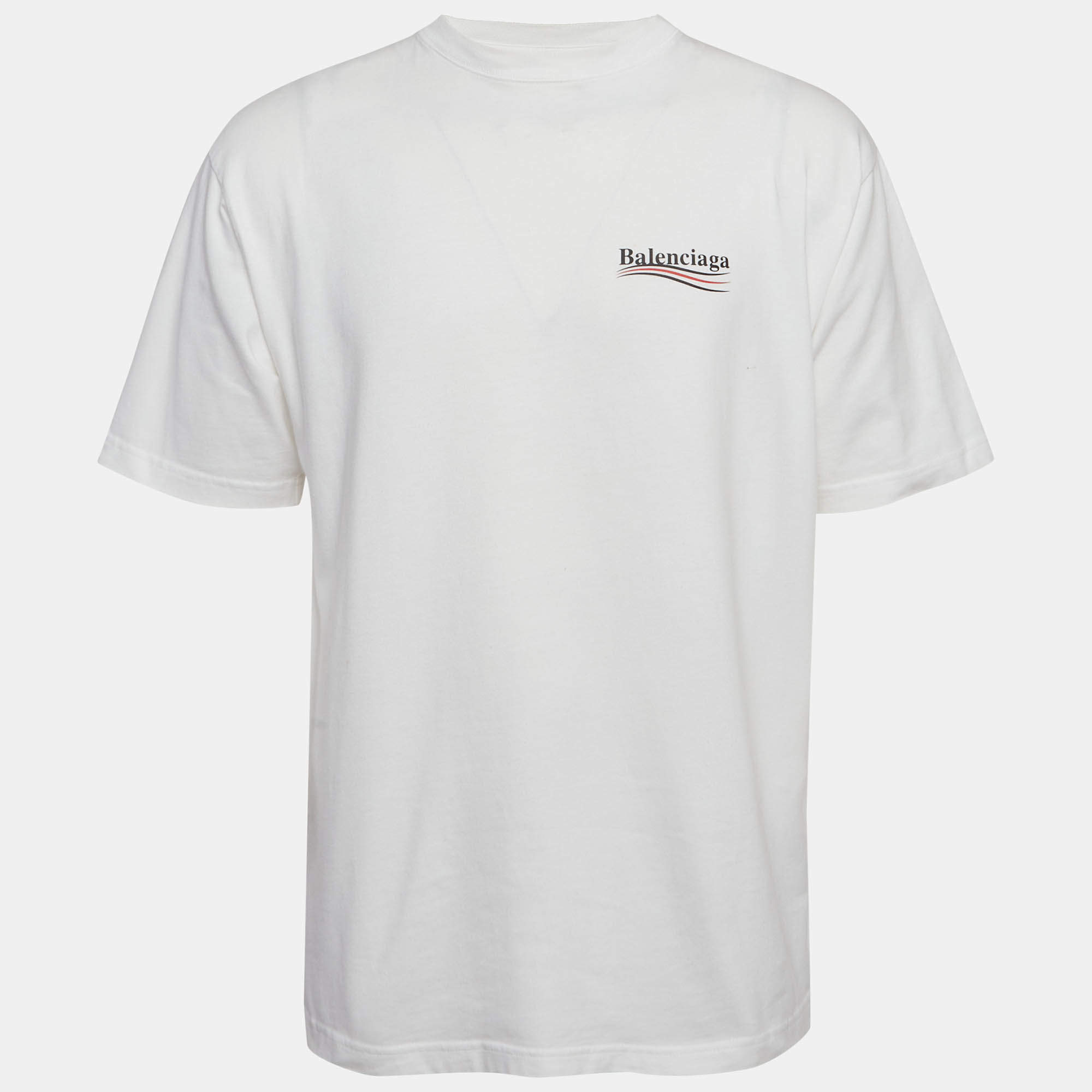 مملوكة مسبقًا تي شيرت بالنسياقا أبيض تصميم حملة سياسية مطبوع جيرسي مقاس صغير