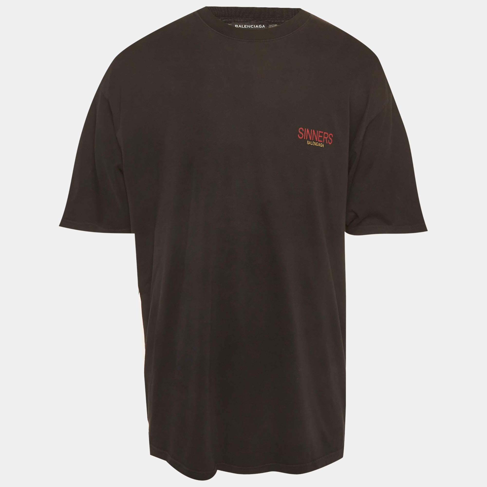 Pre Owned Balenciaga Black Printed Jersey Oversized T-Shirt L