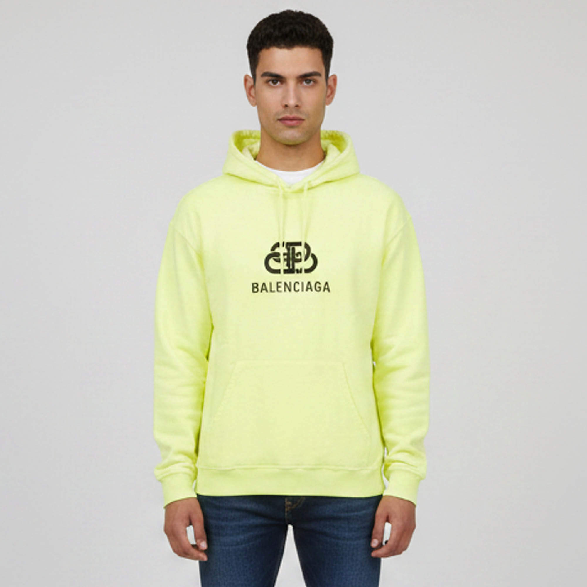 مملوكة مسبقًا Balenciaga Neon Yellow Logo Graphic Cotton Knit Hoodie S