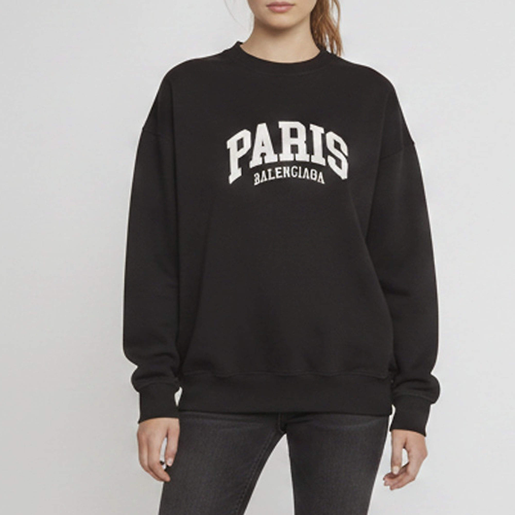 Pre Owned Balenciaga Unifit Black Logo Embroidered Cotton Crewneck Sweatshirt M