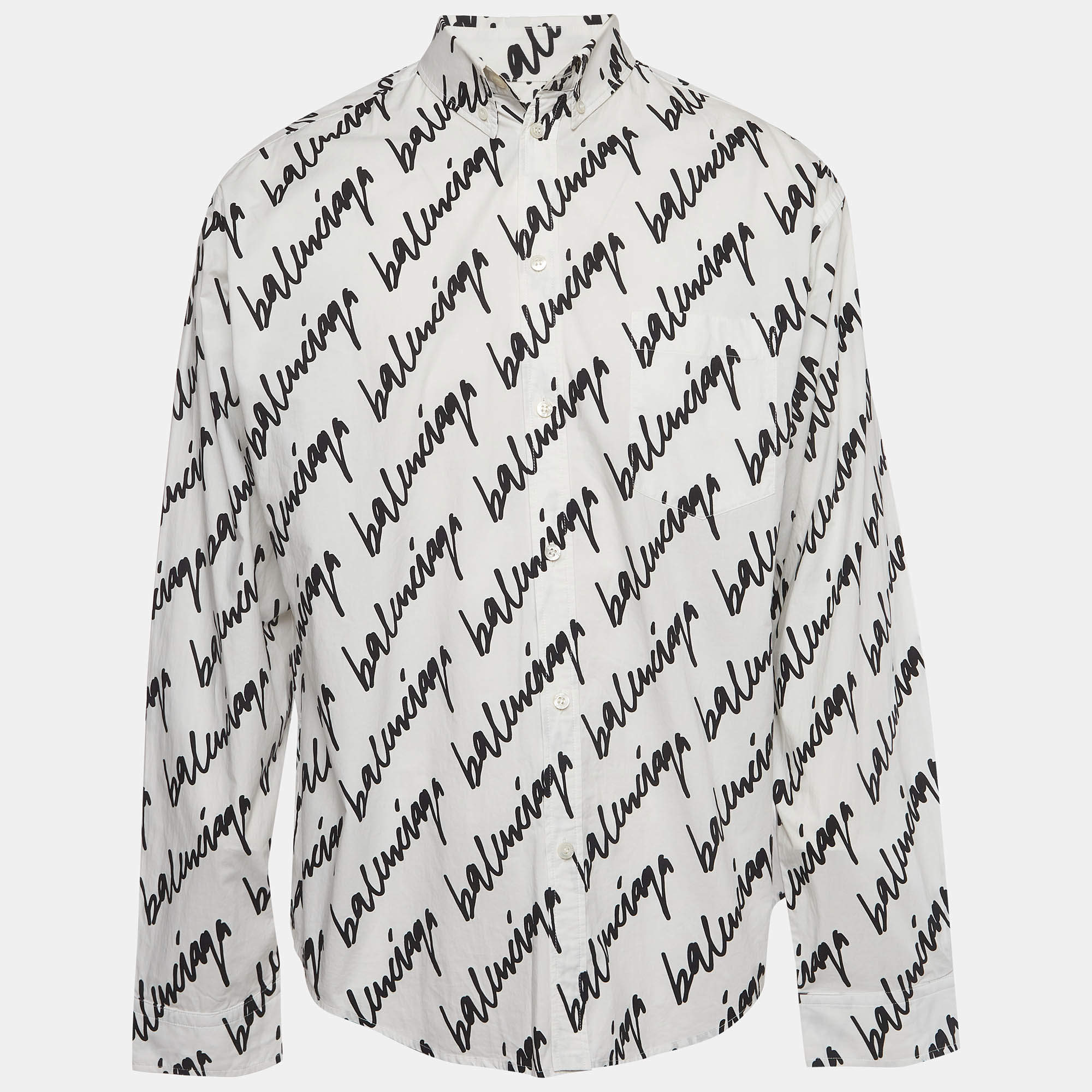 مملوكة مسبقًا Balenciaga Unisex Monochrome New Scribble Print Cotton Button Down Shirt XS