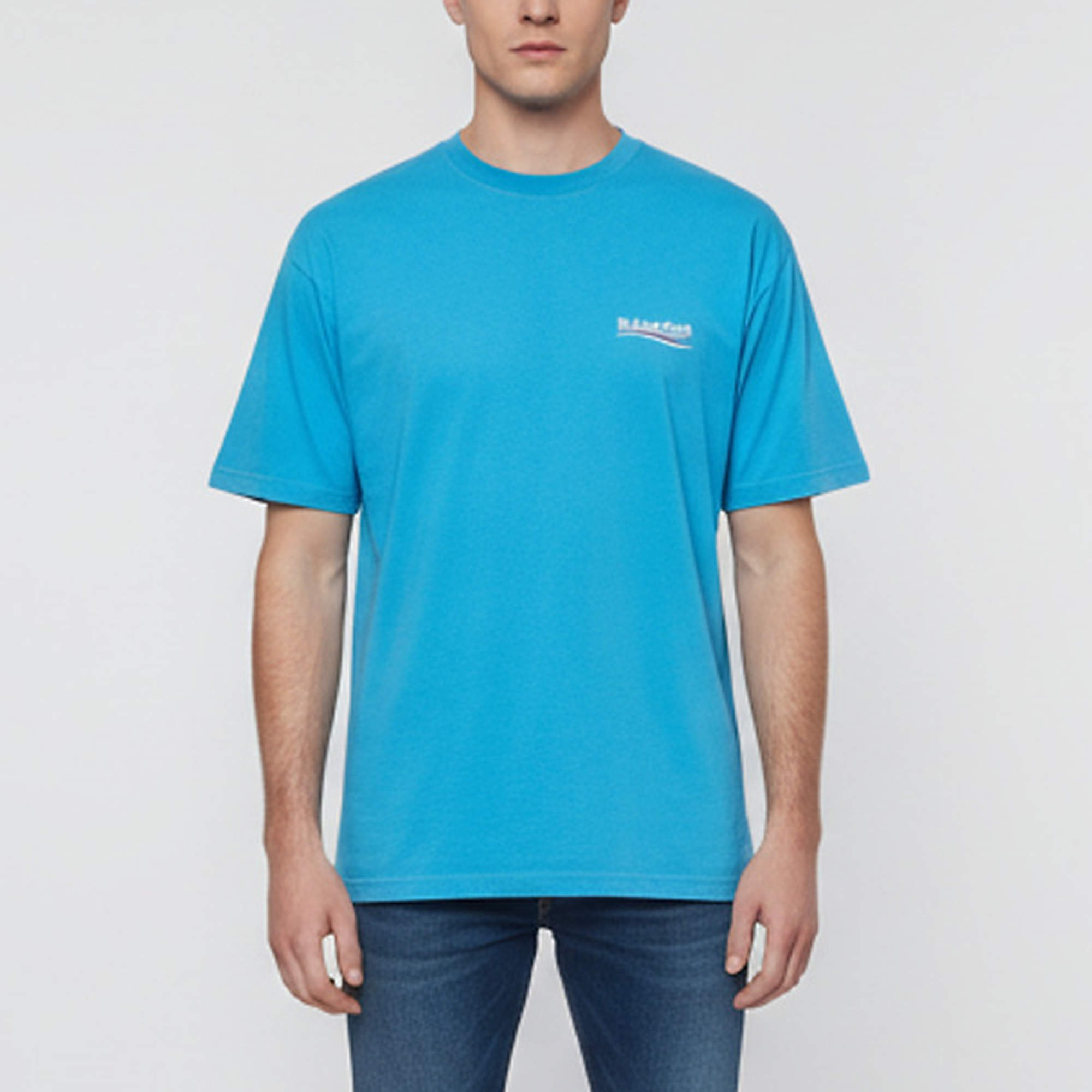 Pre Owned Balenciaga Blue Distressed Cotton Campaign Logo Crew Neck T-Shirt L