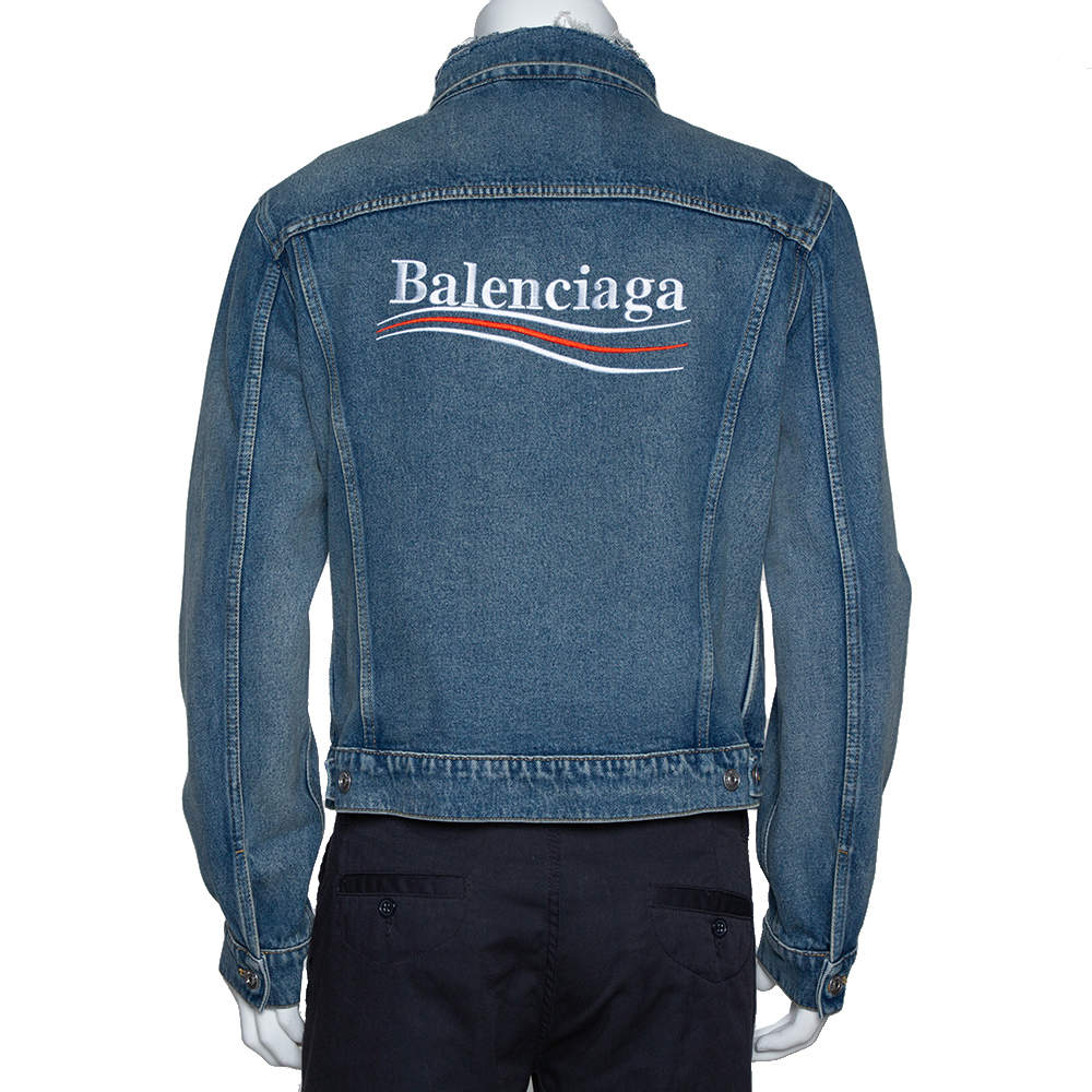 jeg behøver Forstærker negativ Balenciaga Blue Logo Embroidered Classic Denim Jacket L Balenciaga | TLC