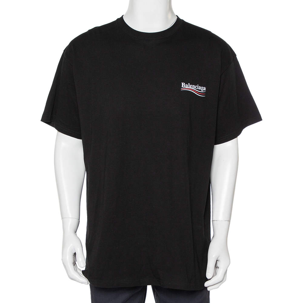 Pre Owned Balenciaga Black Cotton Logo Printed Crewneck Oversized T-Shirt L