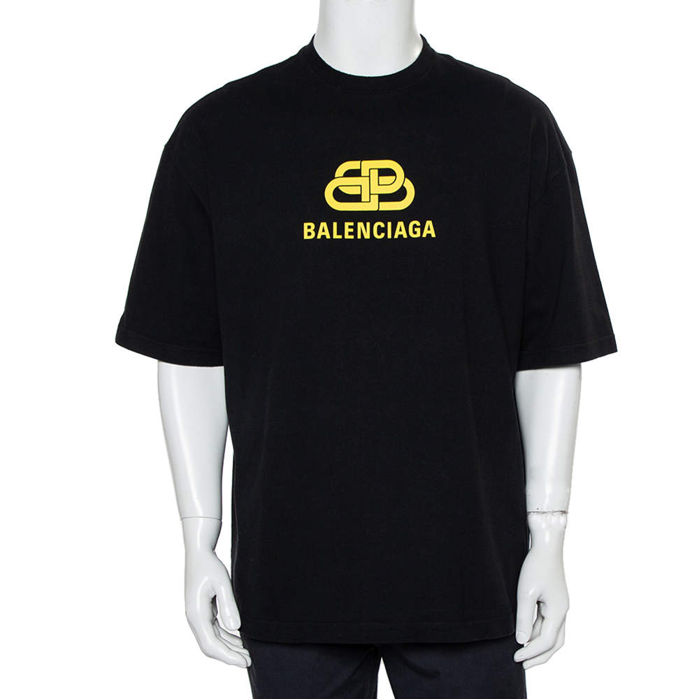 Pre Owned Balenciaga Black Cotton Crewneck Logo Print T-Shirt L