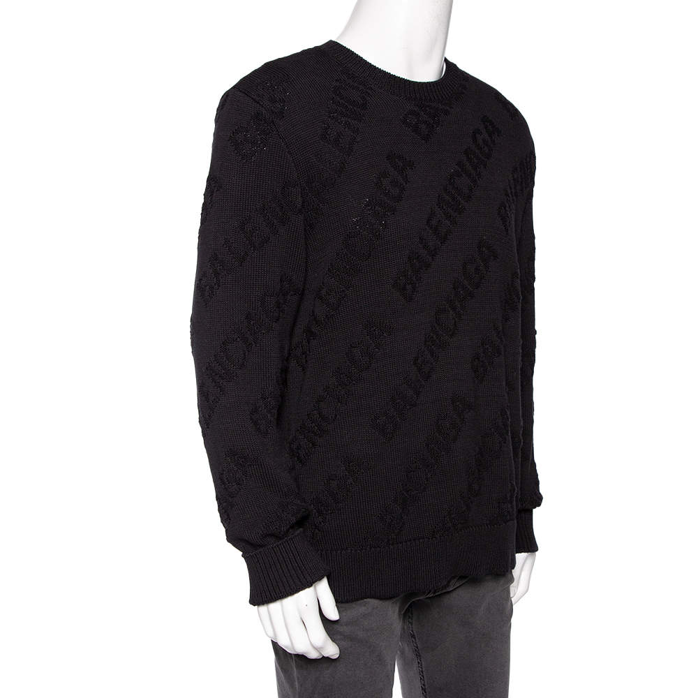 Balenciaga Jacquard-knit Logo Long-Sleeve Jumper