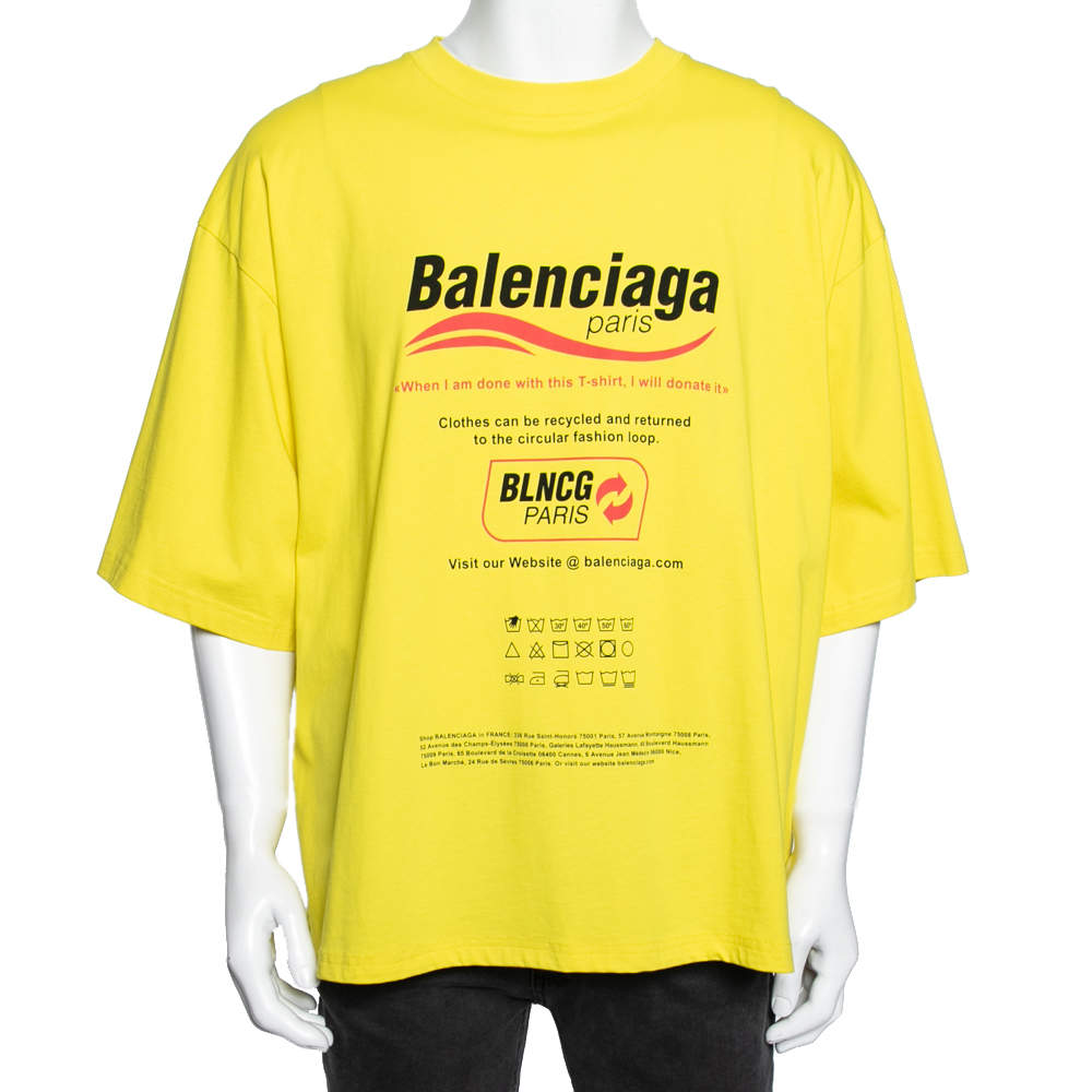 Pre Owned Balenciaga Yellow Cotton Dry Cleaning Boxy T Shirt XL