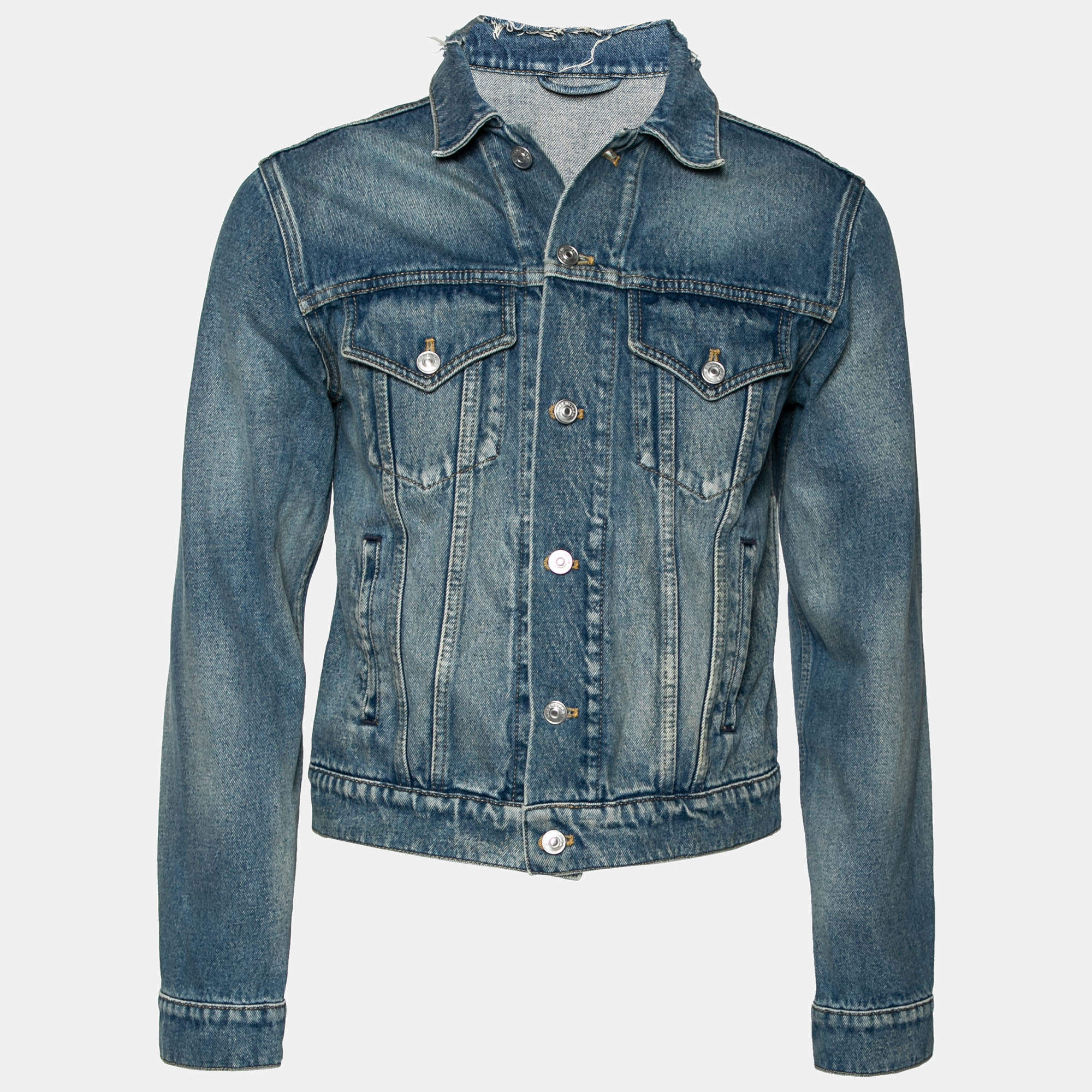 Pre Owned Balenciaga Blue Denim Front Pocket Long Sleeve Jacket S