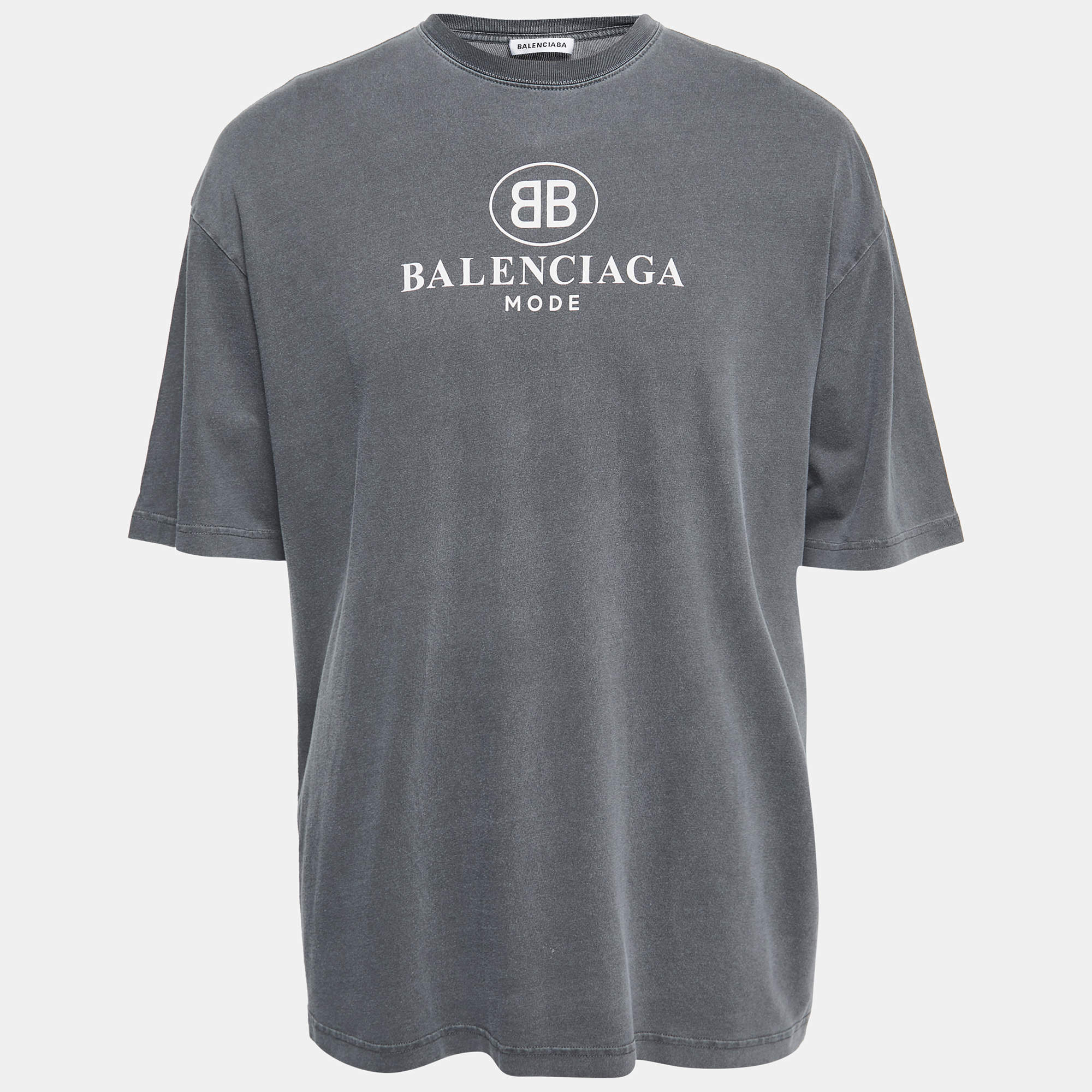 BALENCIAGA ダークグレー Tシャツ Lサイズ Balenciaga // Dark Grey Embroidered Chest Logo Oversized T-Shirt