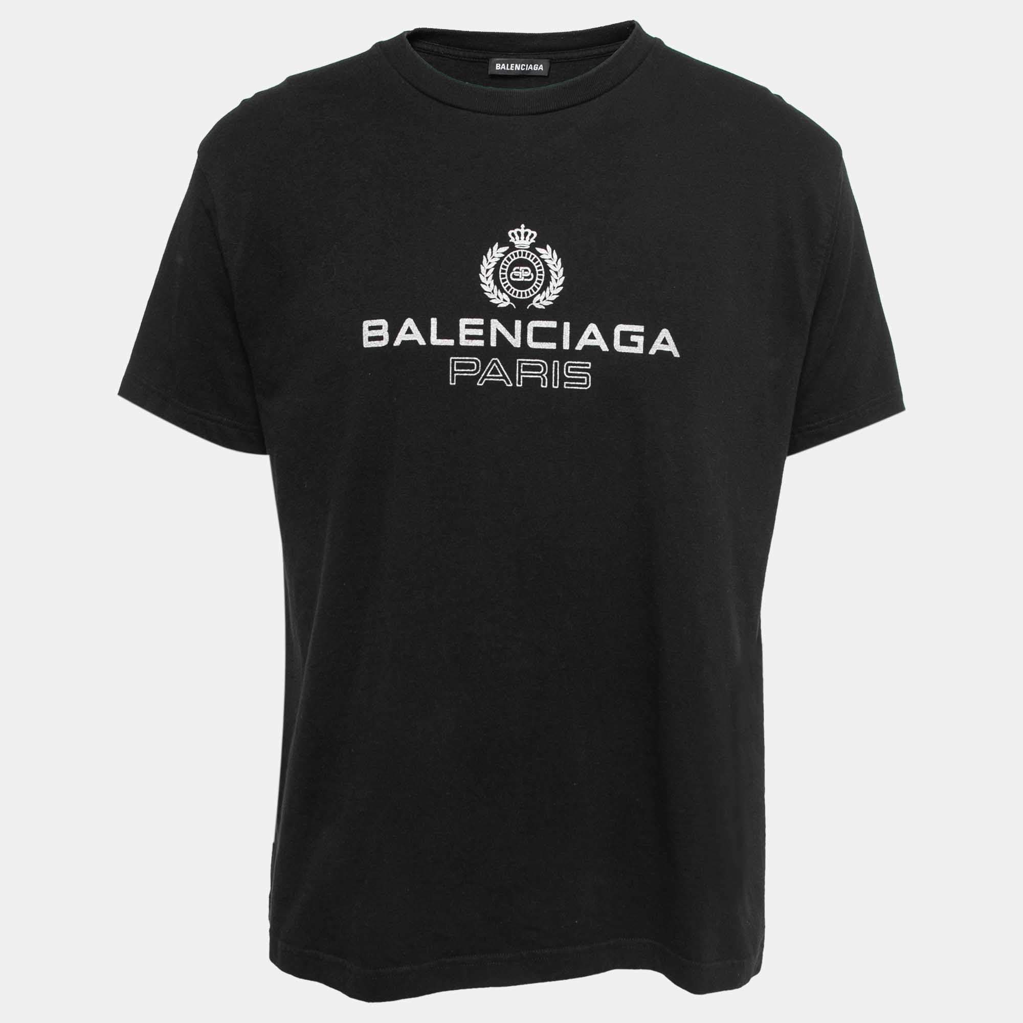 Pre Owned Balenciaga Black Logo Print T-Shirt M