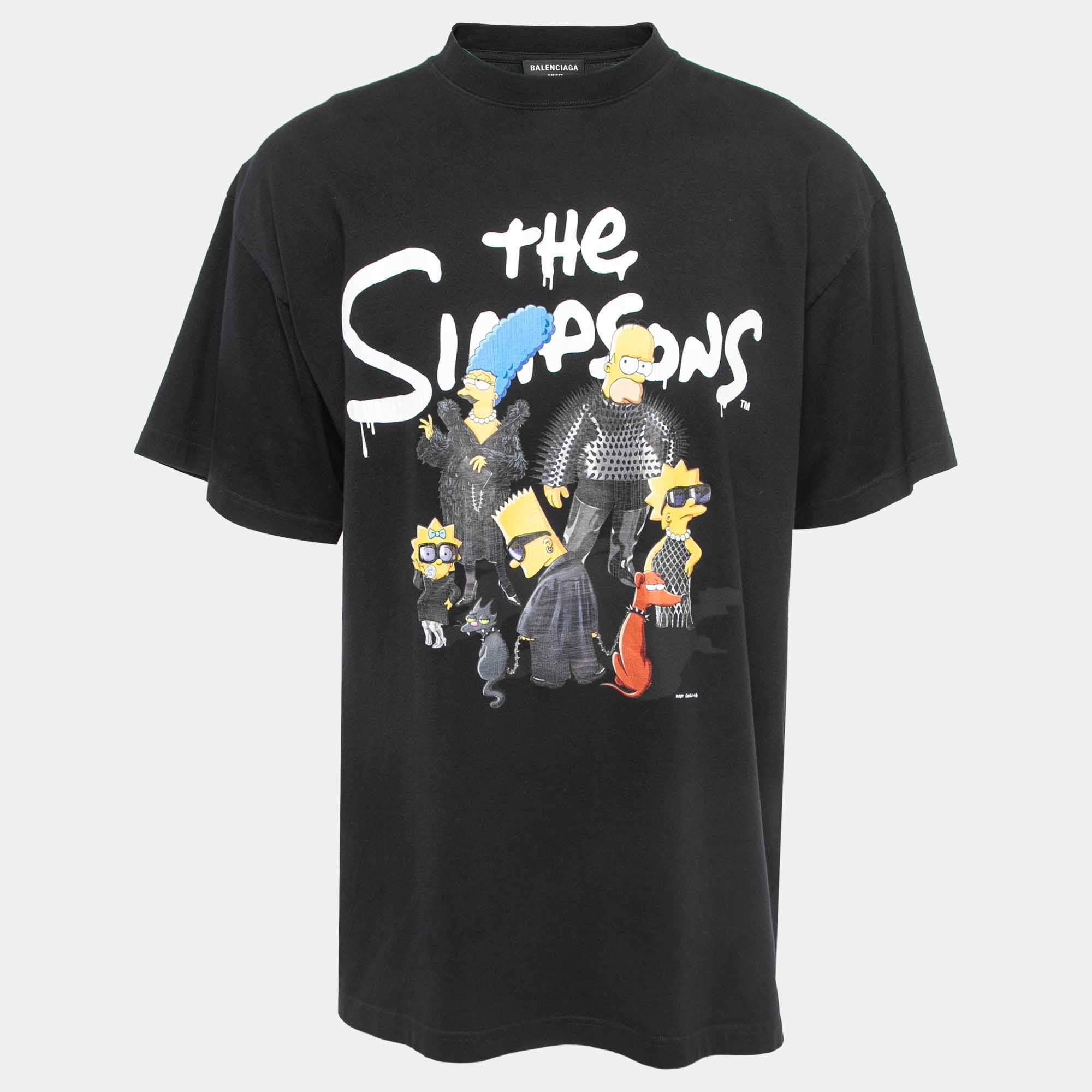 Pre Owned Balenciaga Black Cotton The Simpsons Printed T-Shirt One Size