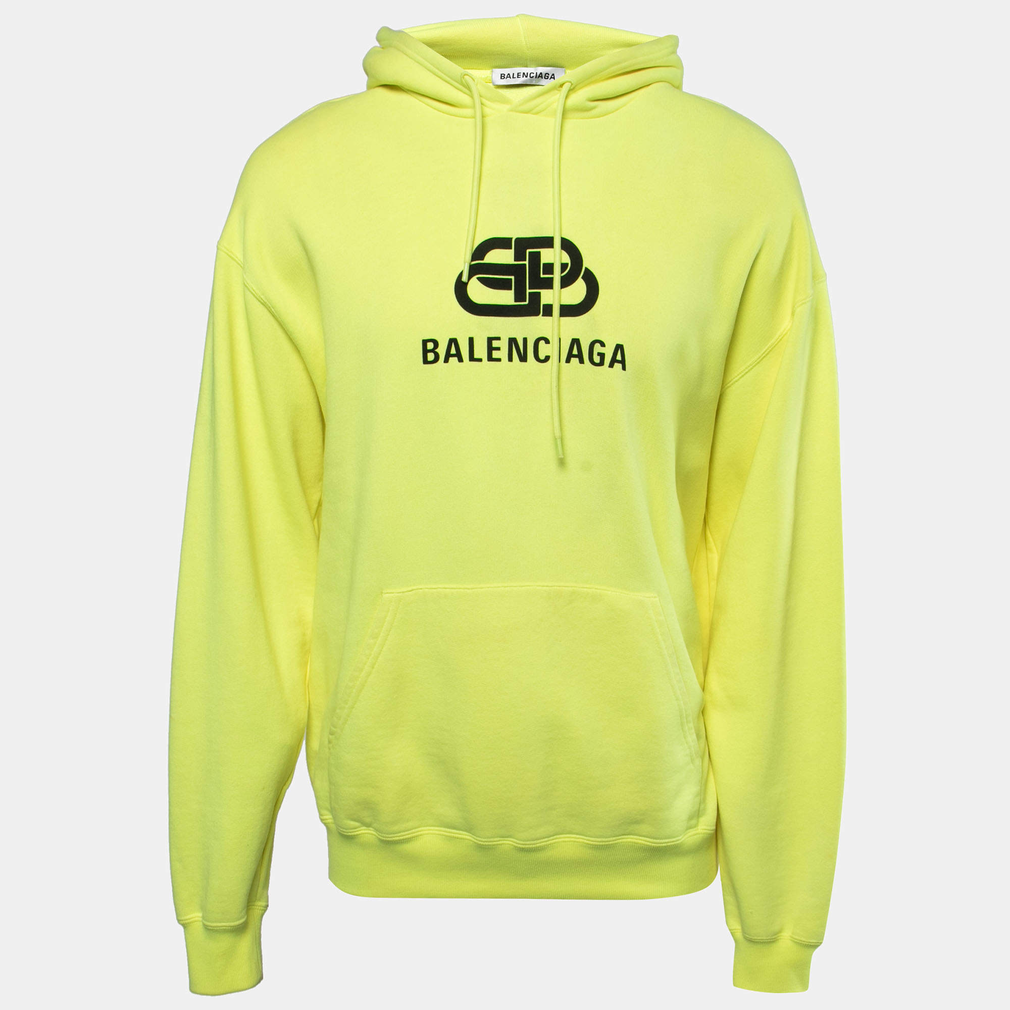 مملوكة مسبقًا Balenciaga Neon Yellow Cotton Knit Hoodie S
