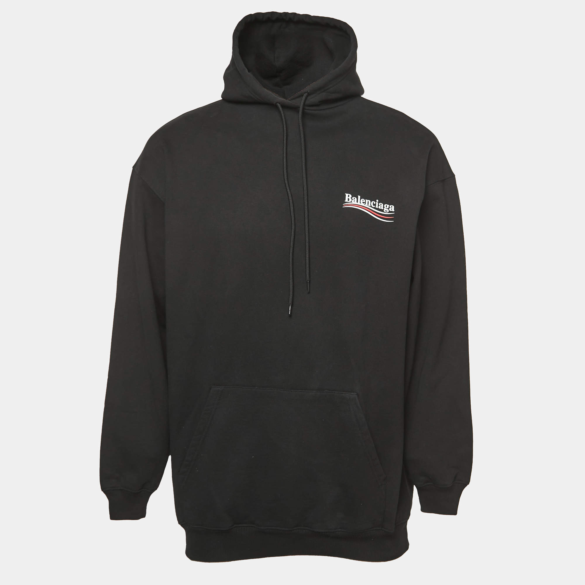 Pre Owned Balenciaga Black Logo Print Cotton Hoodie XS