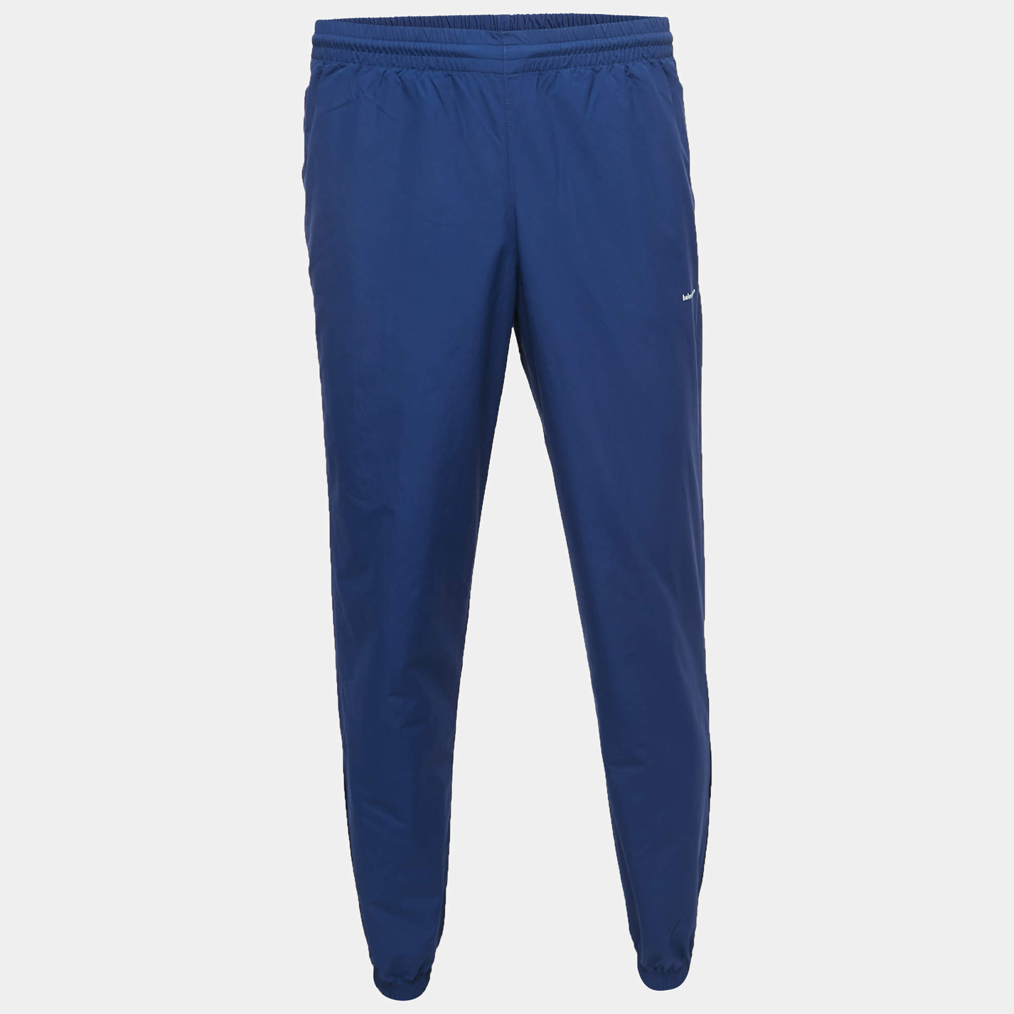Balenciaga Navy Blue Logo Print Nylon Drawstring Joggers XS