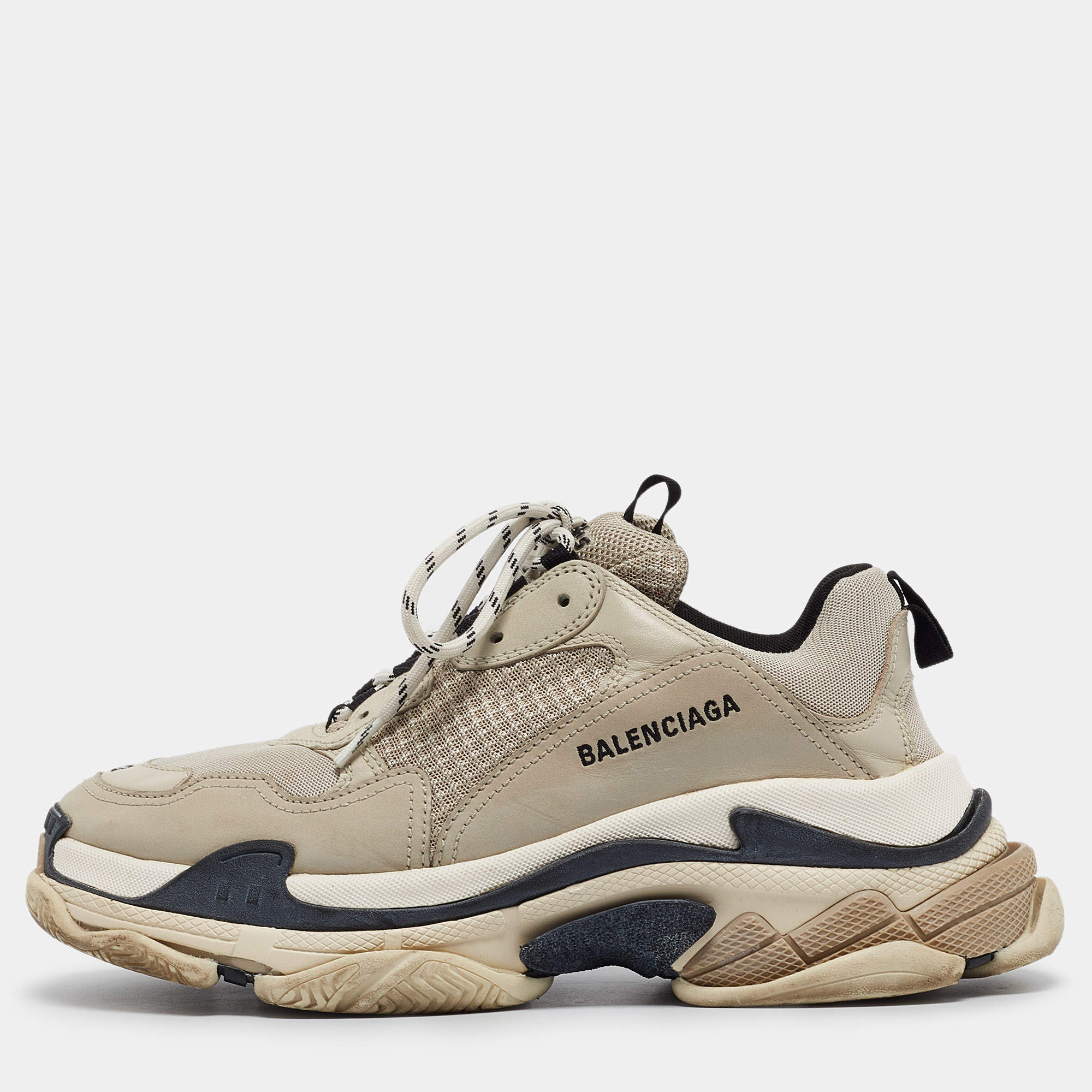 Balenciaga Beige Leather and Mesh Triple S Sneakers Size 42