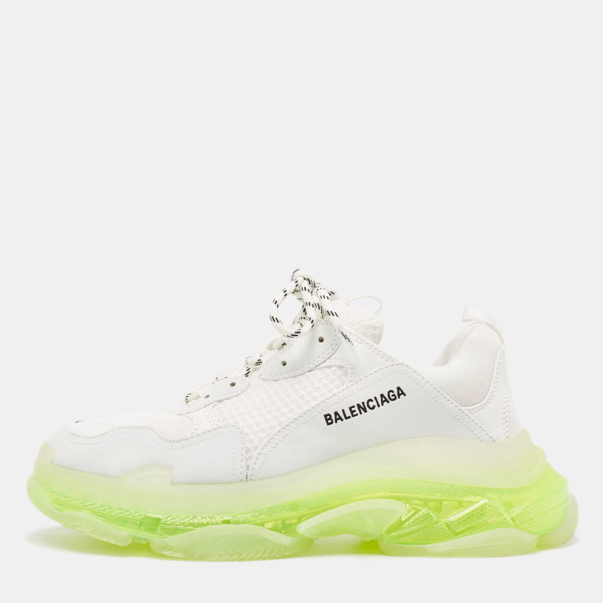 Pre Owned Balenciaga White Faux Leather and Mesh Triple S Clear Sneakers Size 44