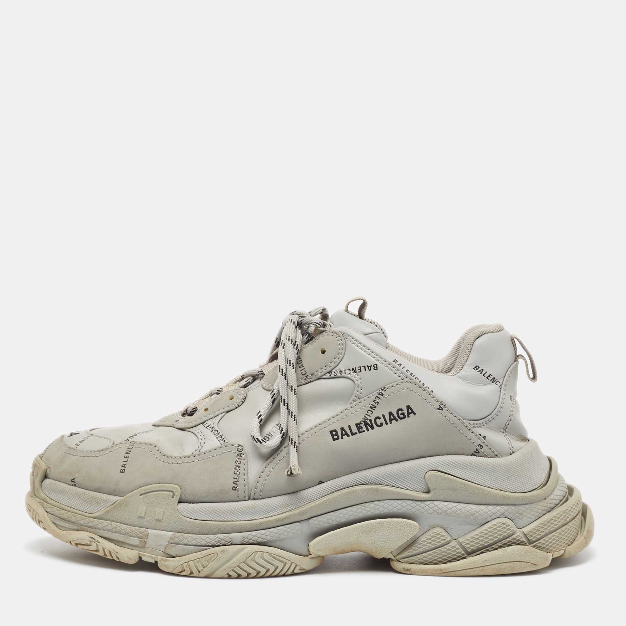 Balenciaga Grey Faux Leather Triple S Sneakers Size 44