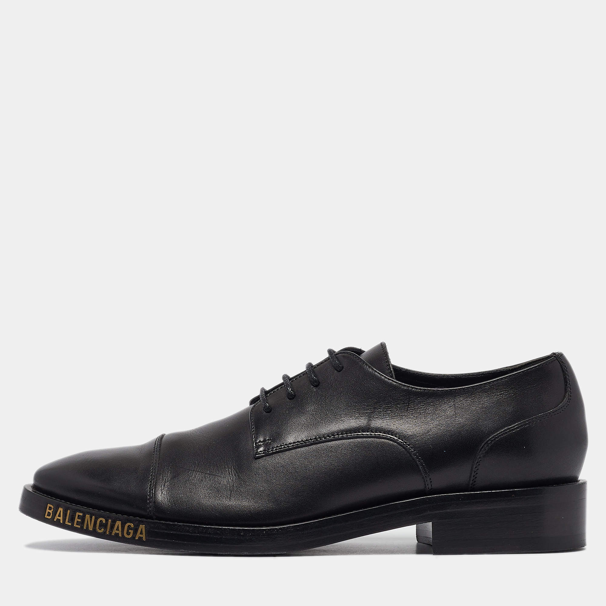 Pre Owned Balenciaga Black Leather Lace Up Derby Size 42