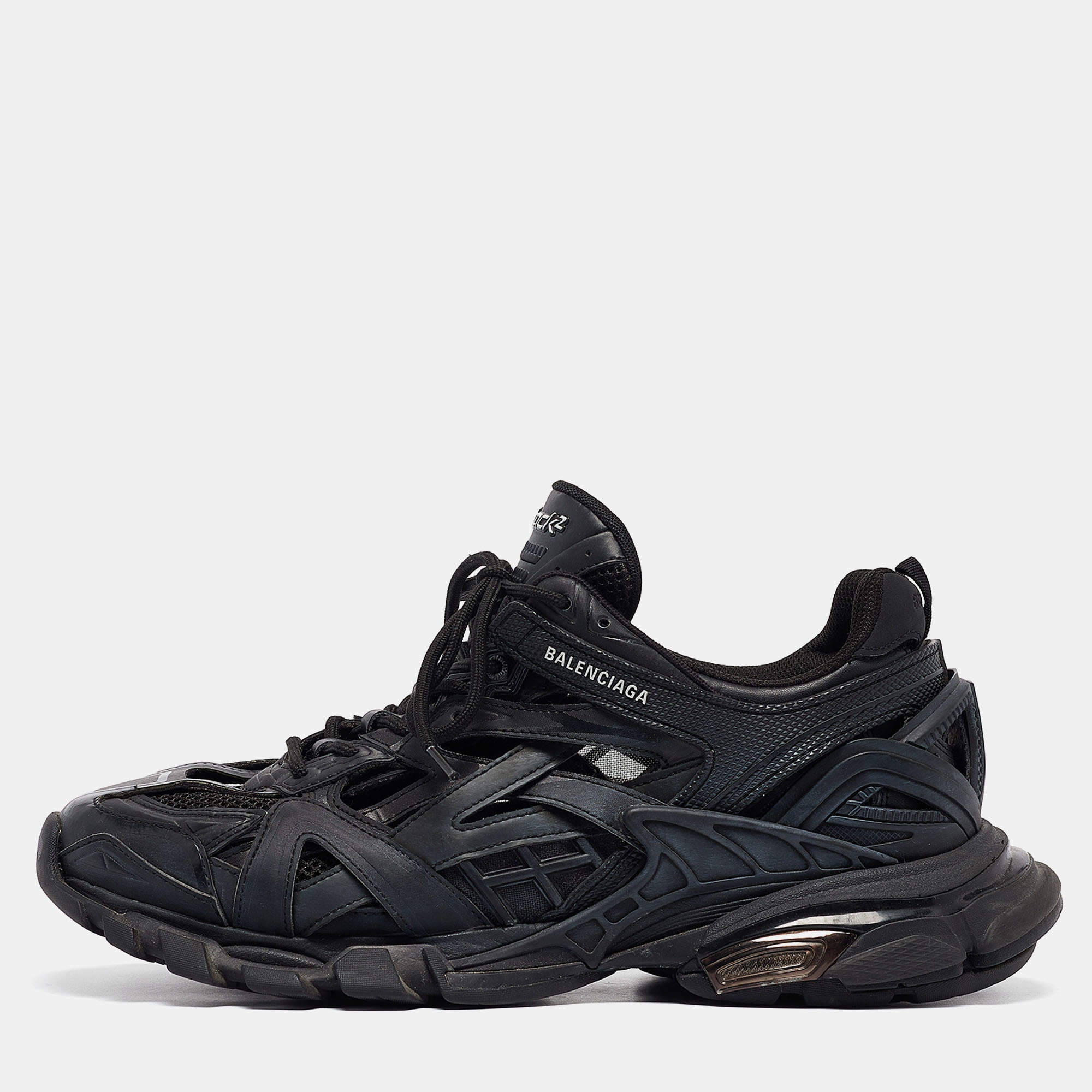 Balenciaga Black Faux Leather and Mesh Track 2 Sneakers Size 44